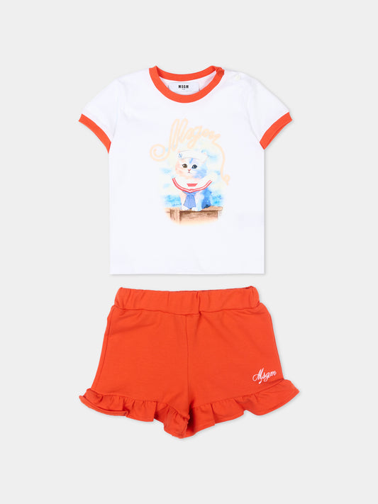 Completo sportivo multicolor per neonata con stampa gatto,Msgm Kids,S6MSNGTR269 001/84