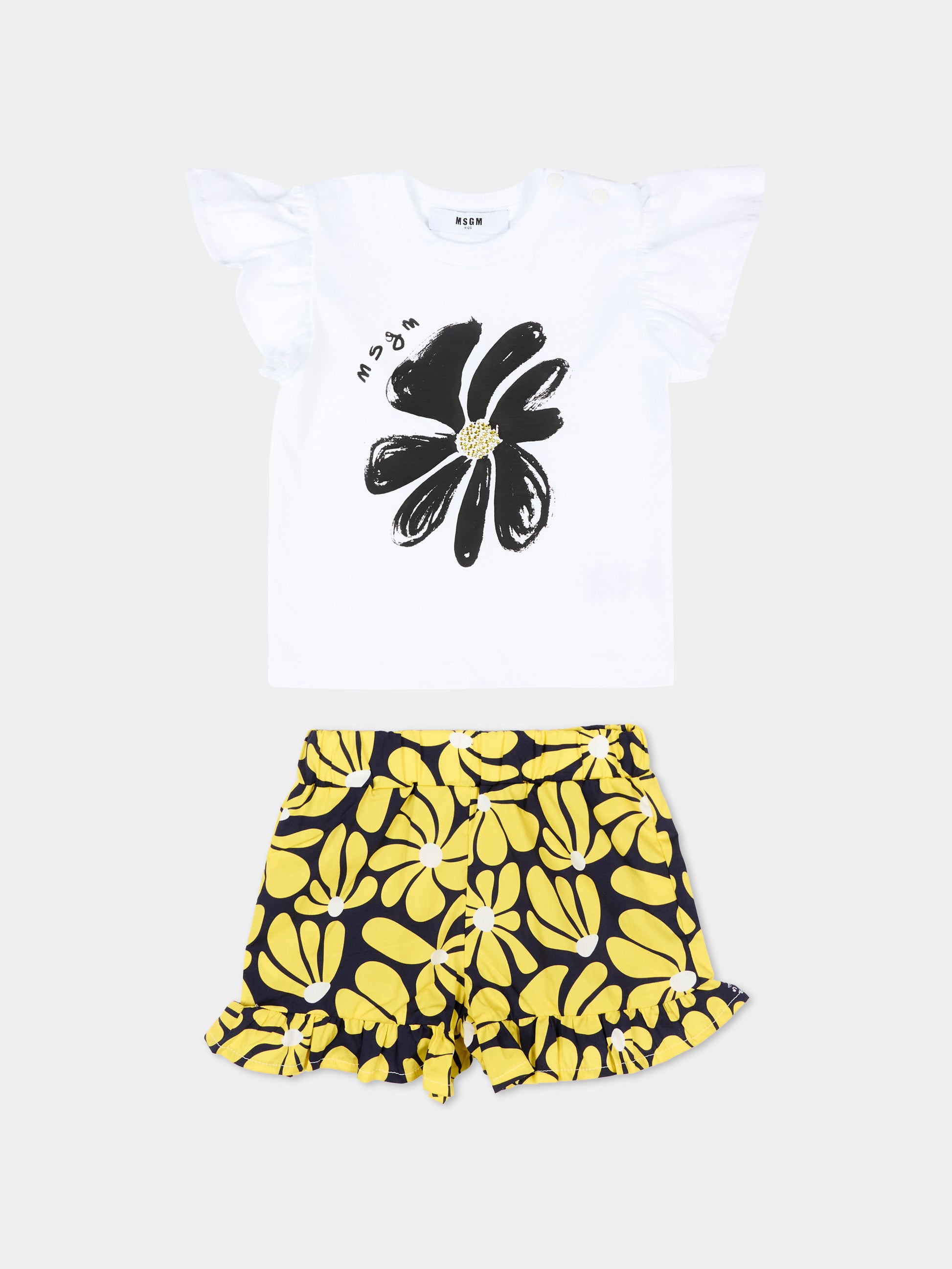 Completo sportivo giallo per neonata con stampa floreale,Msgm Kids,S6MSNGTR270 MS009