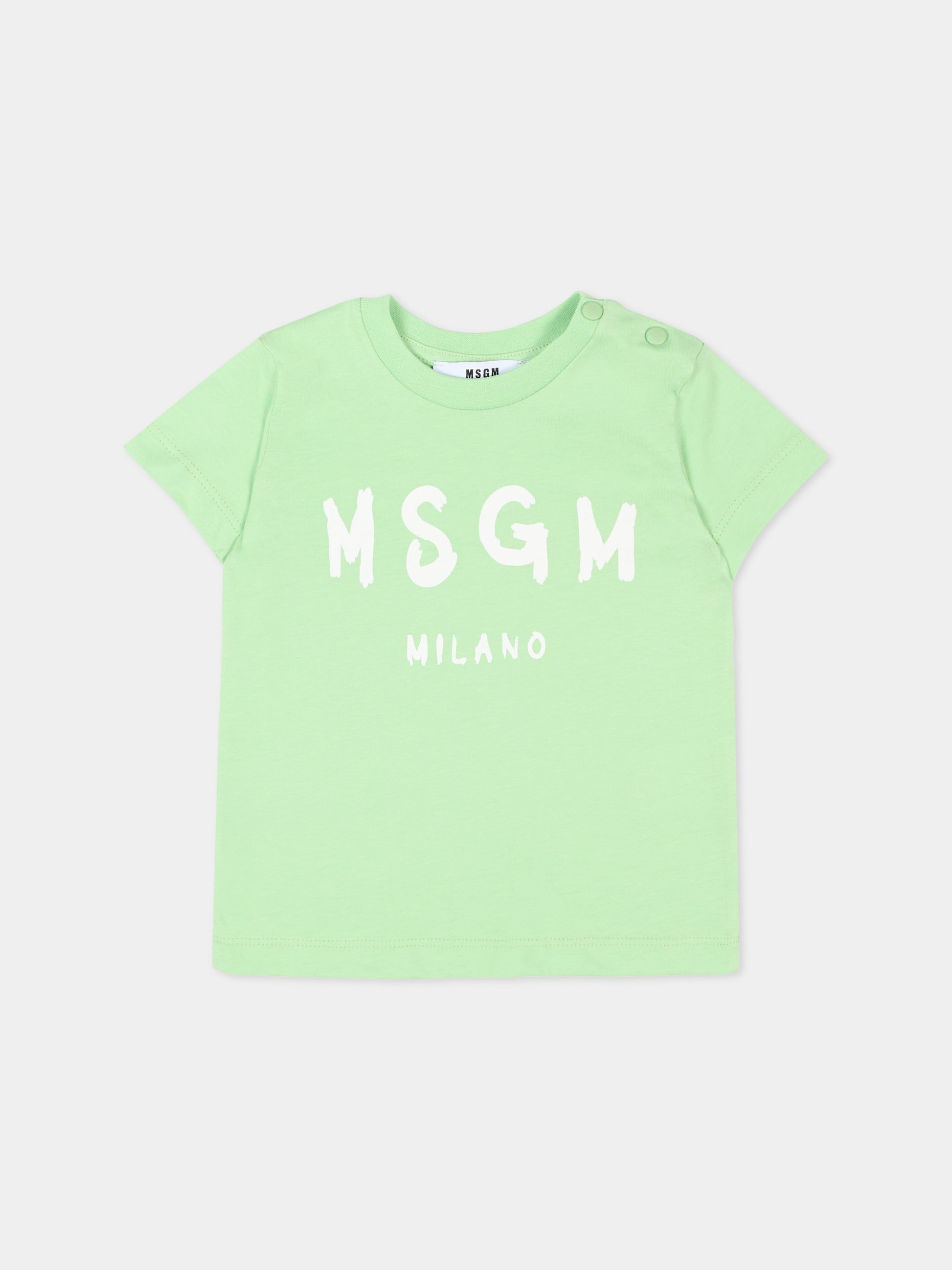 T-Shirt verde per neonati con logo,Msgm Kids,S6MSUNTH266 MS077