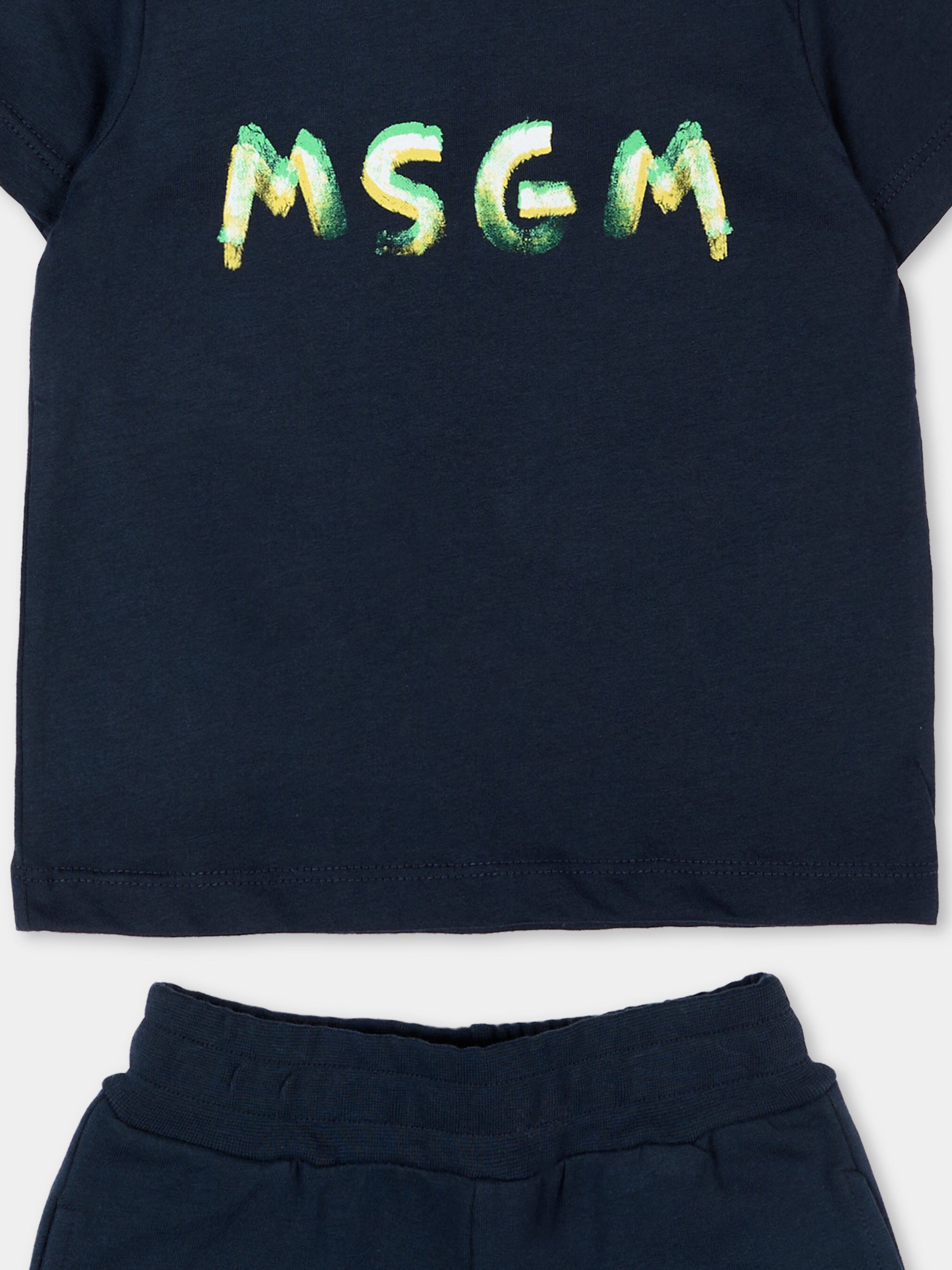 Completo sportivo blu per neonato con logo,Msgm Kids,S6MSUNTR263 MS072