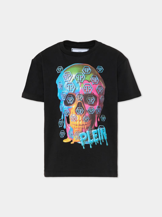 T-shirt nera per bambino con teschio,Philipp Plein Junior,S6PHJBTH246 110