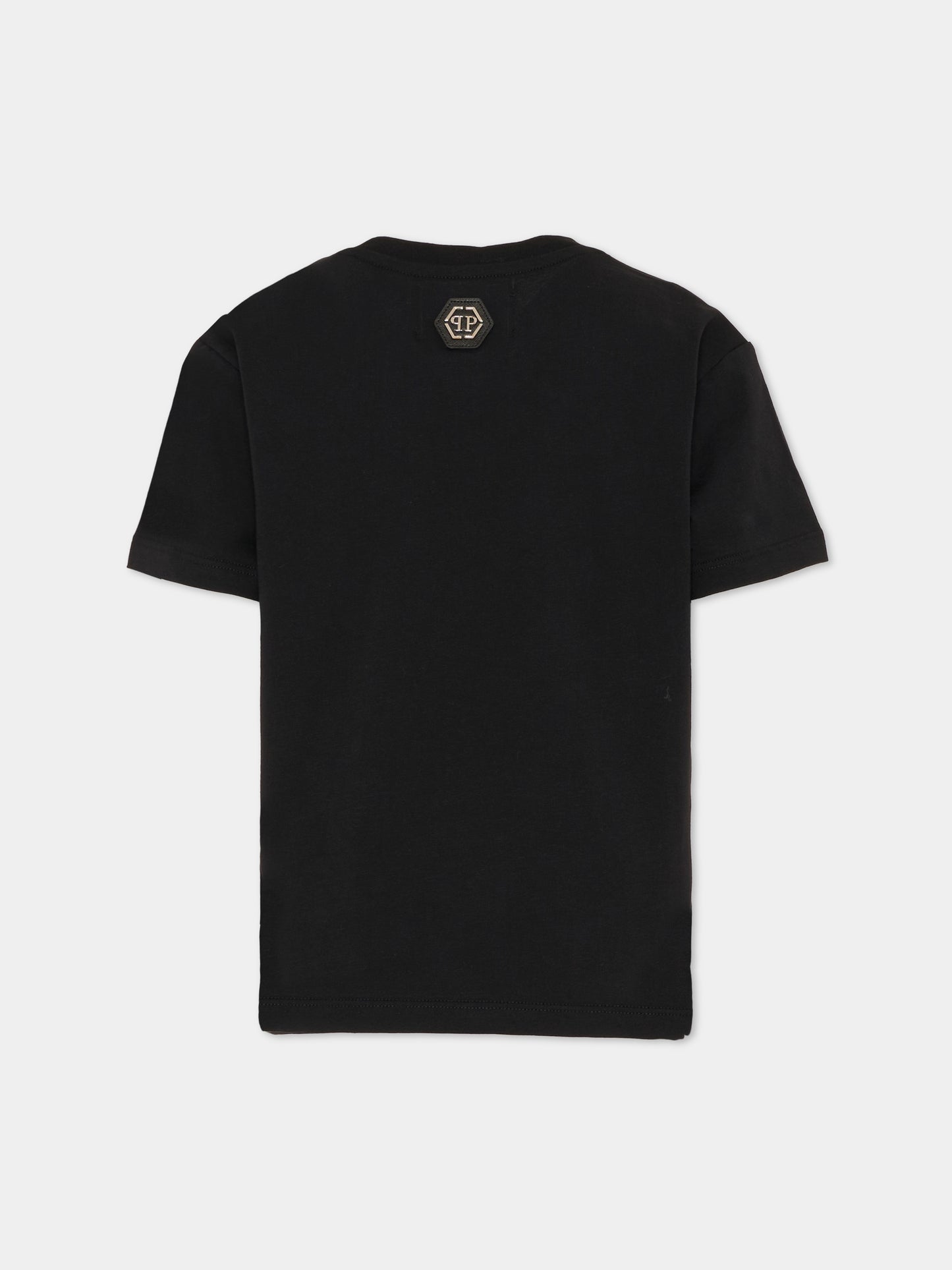 T-shirt nera per bambino con teschio,Philipp Plein Junior,S6PHJBTH246 110