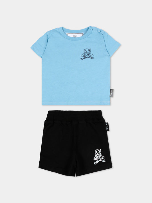 Completo sportivo azzurro per neonato con logo,Philipp Plein Junior,S6PHNBTS135 958