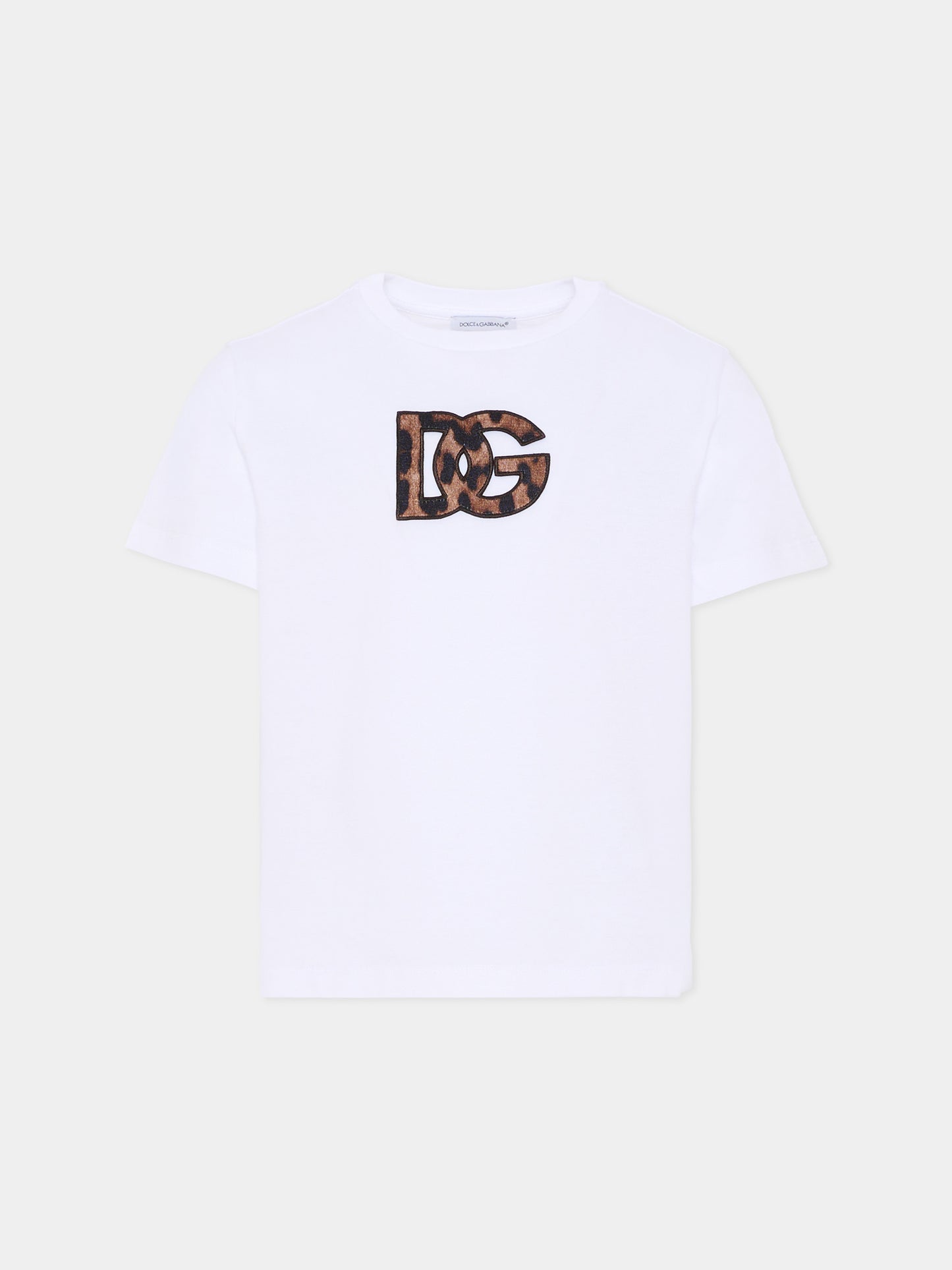 T-shirt bianca per bambini con logo DG,Dolce & Gabbana Kids,L5JTOX G7P0J W0800