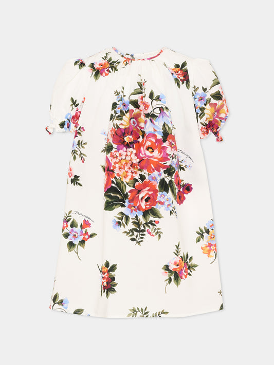 Abito bianco per bambina con stampa floreale,Dolce & Gabbana Kids,L54DQ3 HS5UU HA5ZO