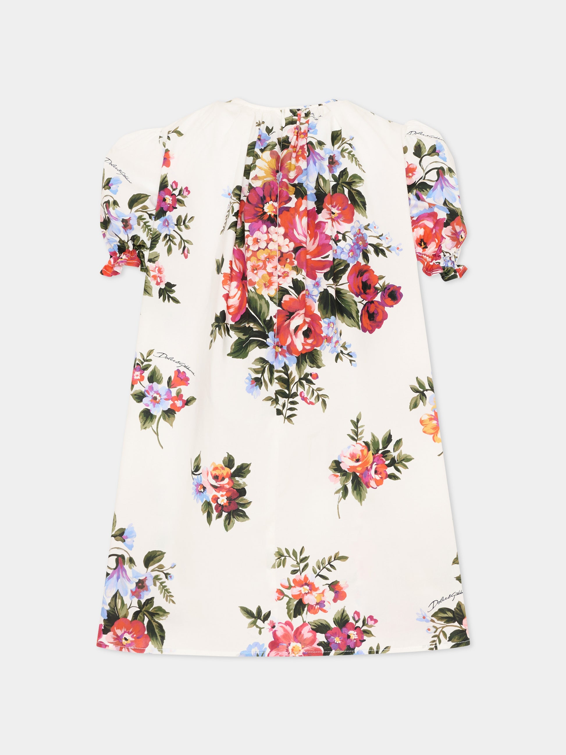 Abito bianco per bambina con stampa floreale,Dolce & Gabbana Kids,L54DQ3 HS5UU HA5ZO