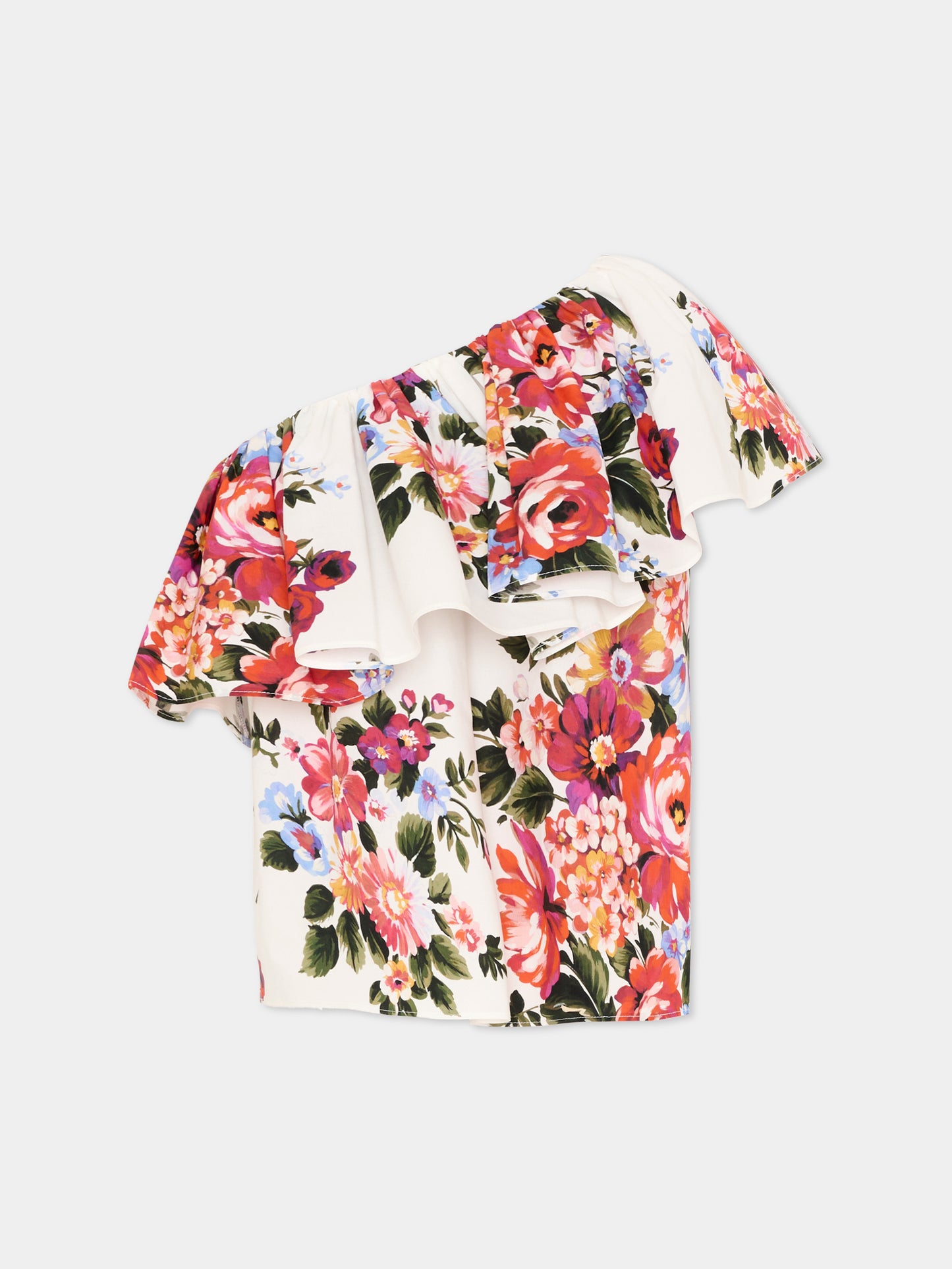 Top bianco per bambina con stampa floreale,Dolce & Gabbana Kids,L51N73 HS5UU HA5ZO