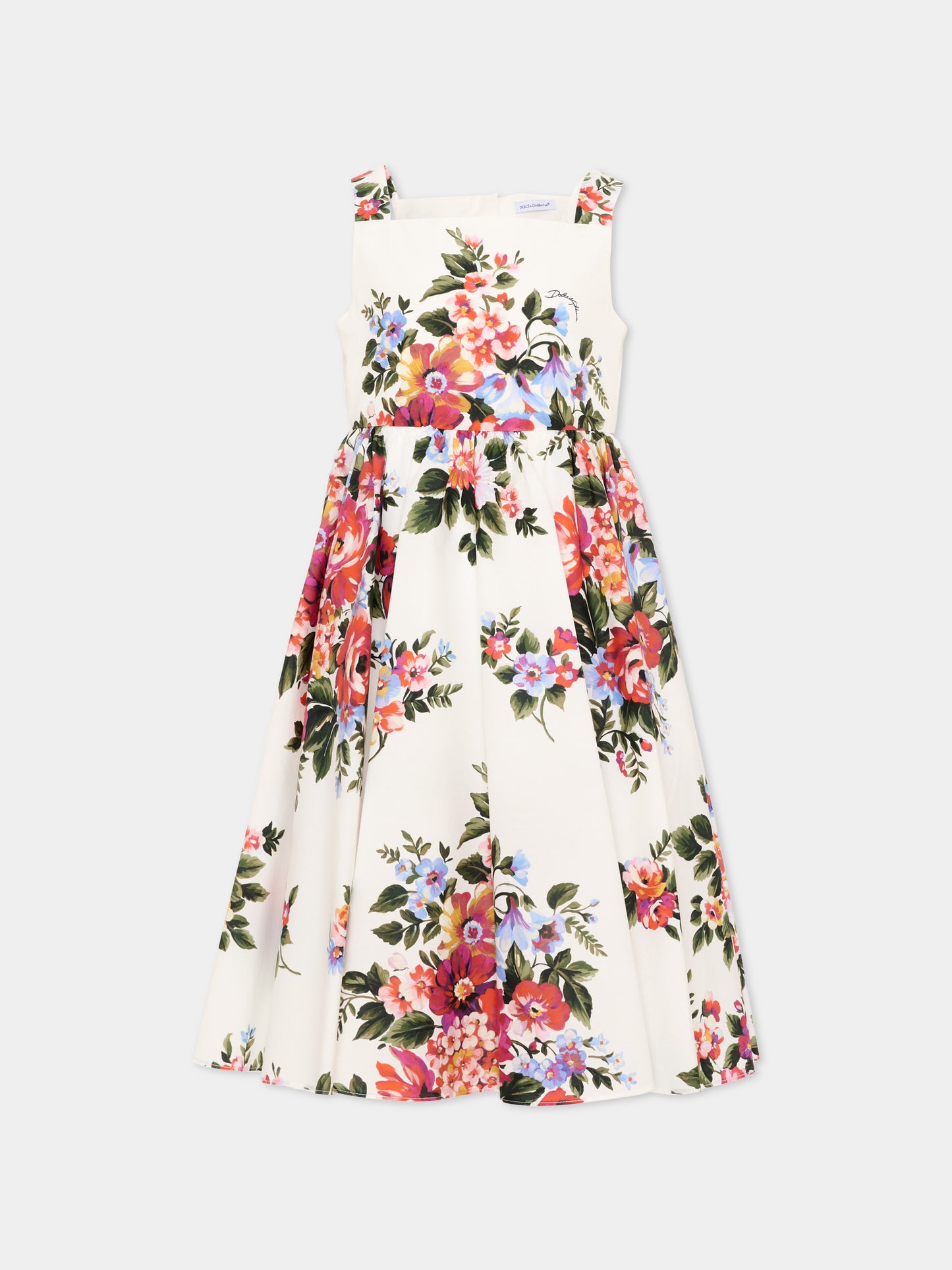 Vestito bianco floreale per bambina,Dolce & Gabbana Kids,L53DI6 HS5UU HA5ZO