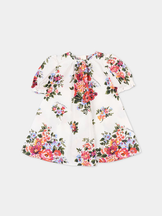 Abito bianco per neonata con stampa floreale,Dolce & Gabbana Kids,L24DQ3 HS5UY HA5ZO