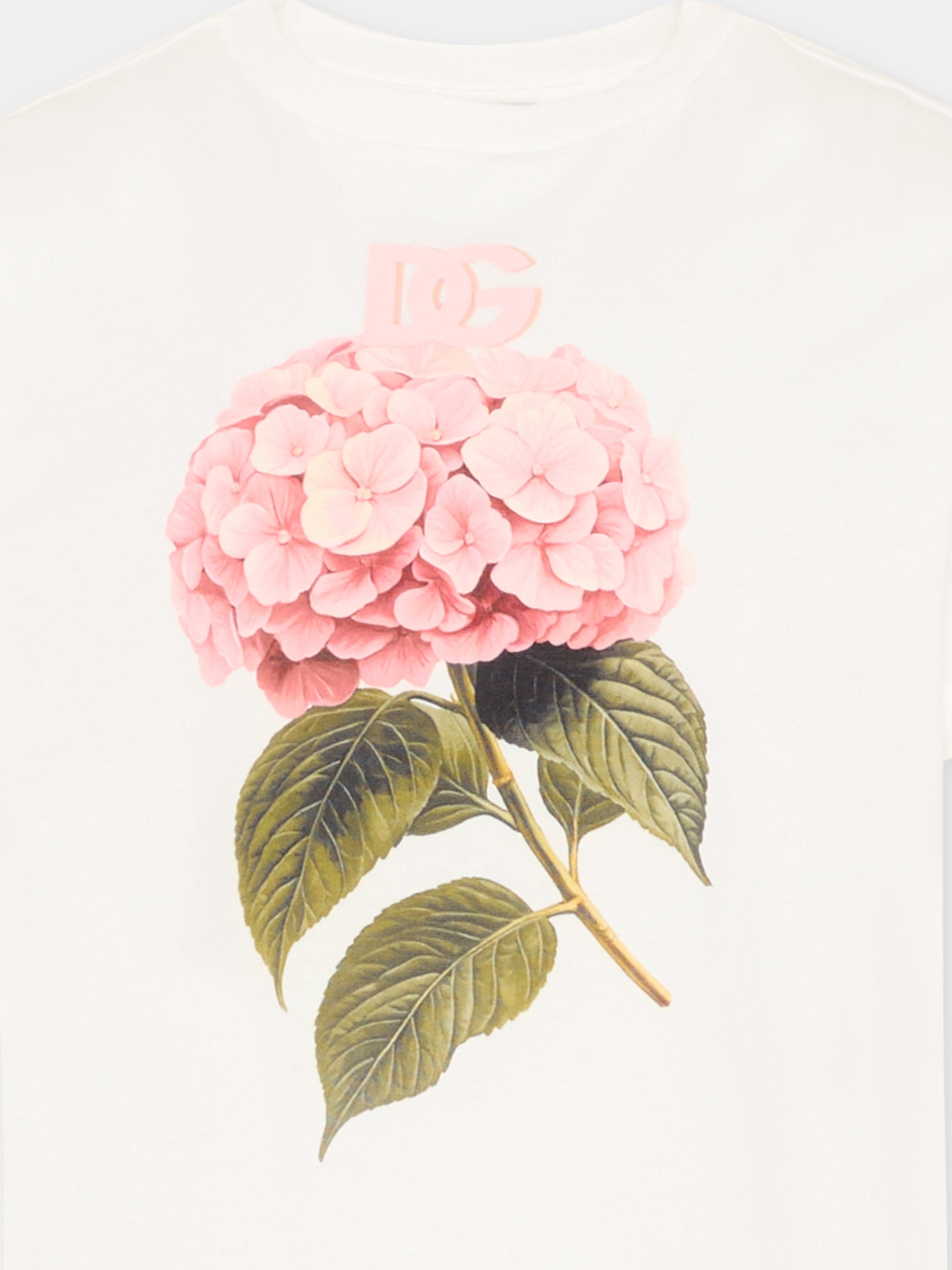 T-Shirt bianca per bambina con ortensia,Dolce & Gabbana Kids,L5JTNK G7P1G W0111