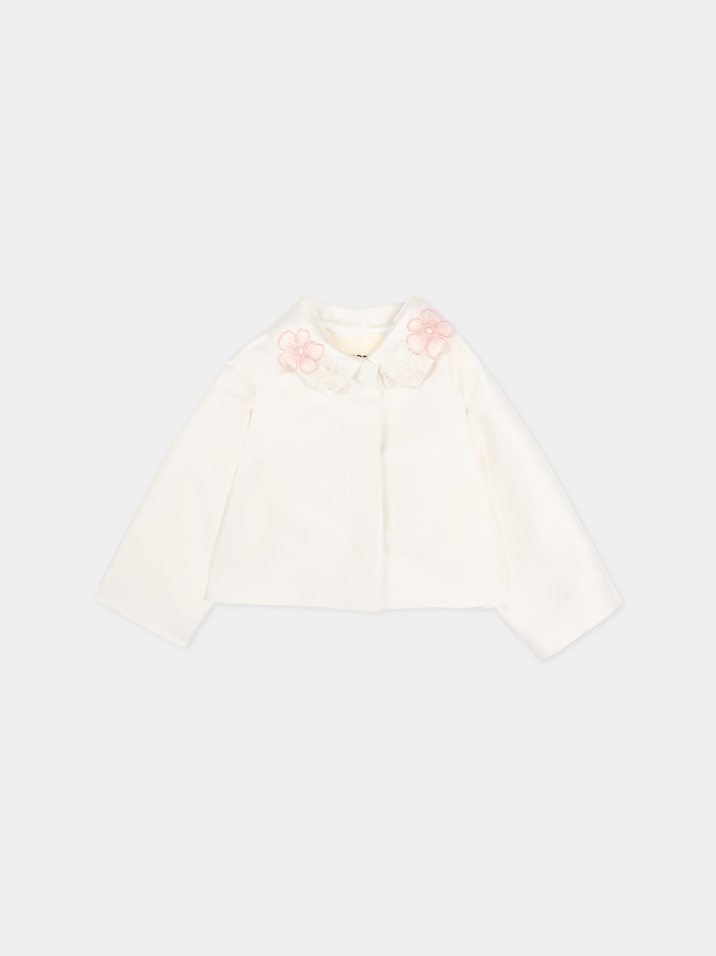 Ivory jacket for baby girl with embroidery