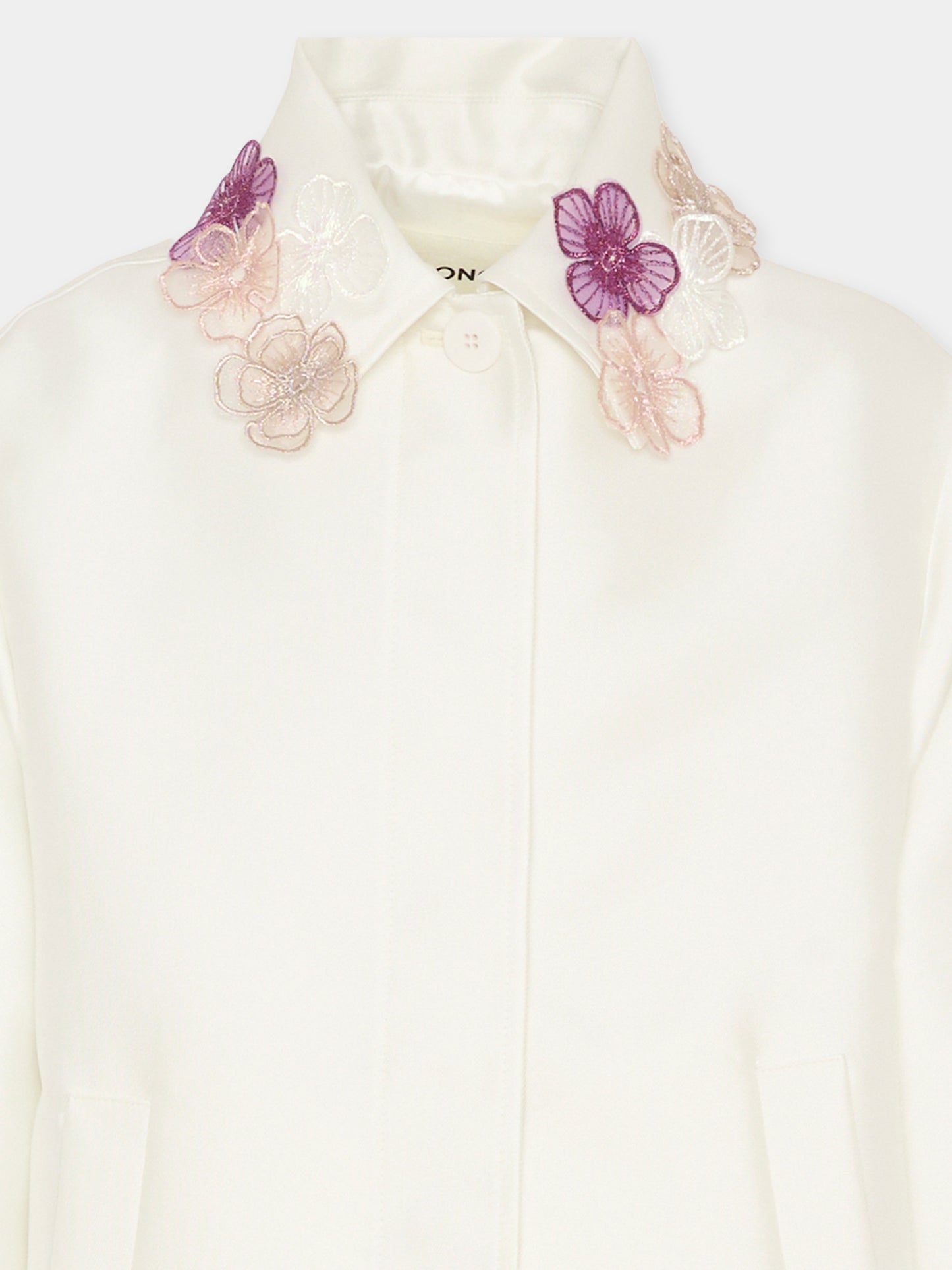 Ivory coat for girl with embroidery