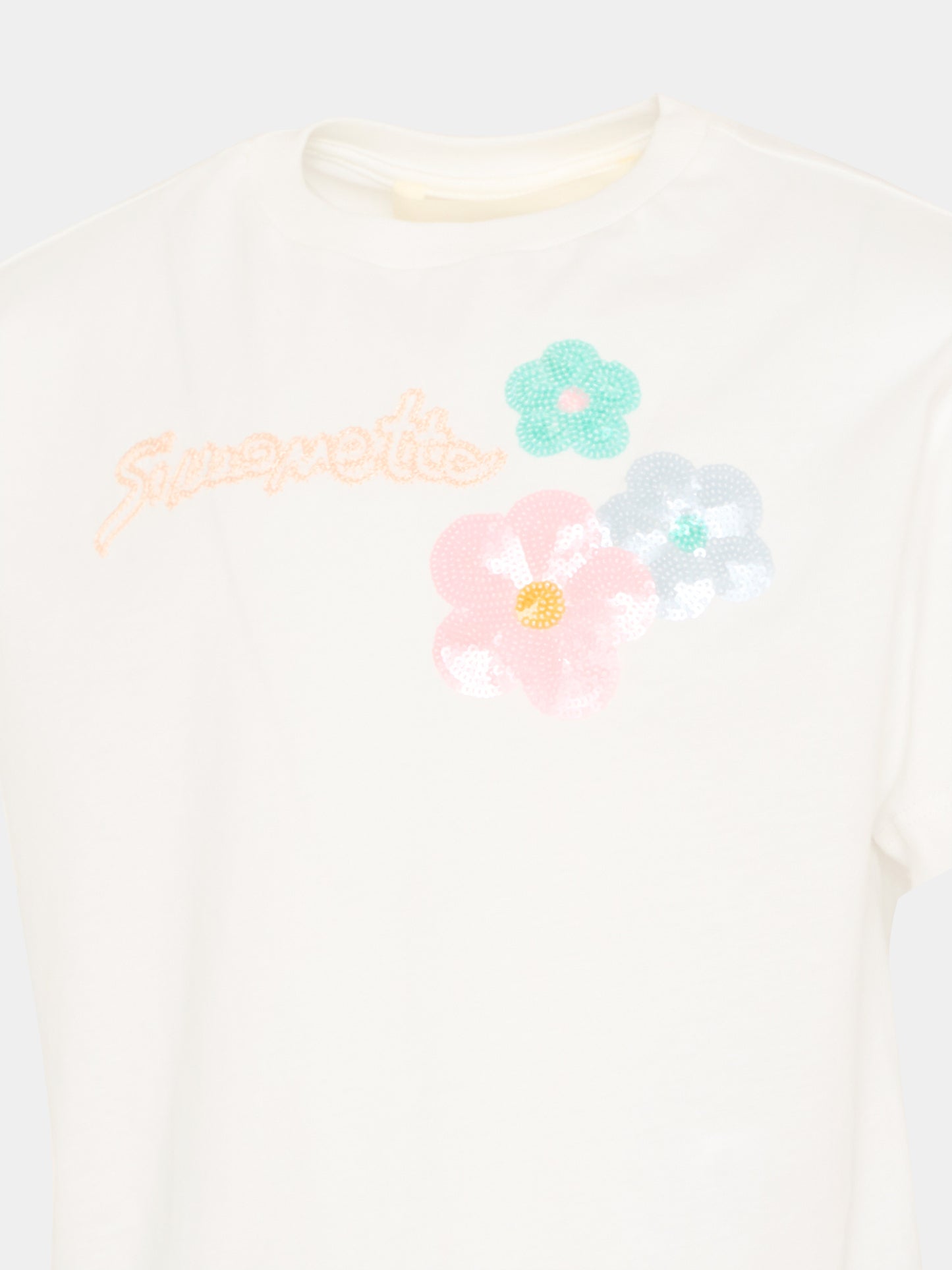 T-Shirt bianca per bambina con fiori,Simonetta,SY8A51-Z3186 101