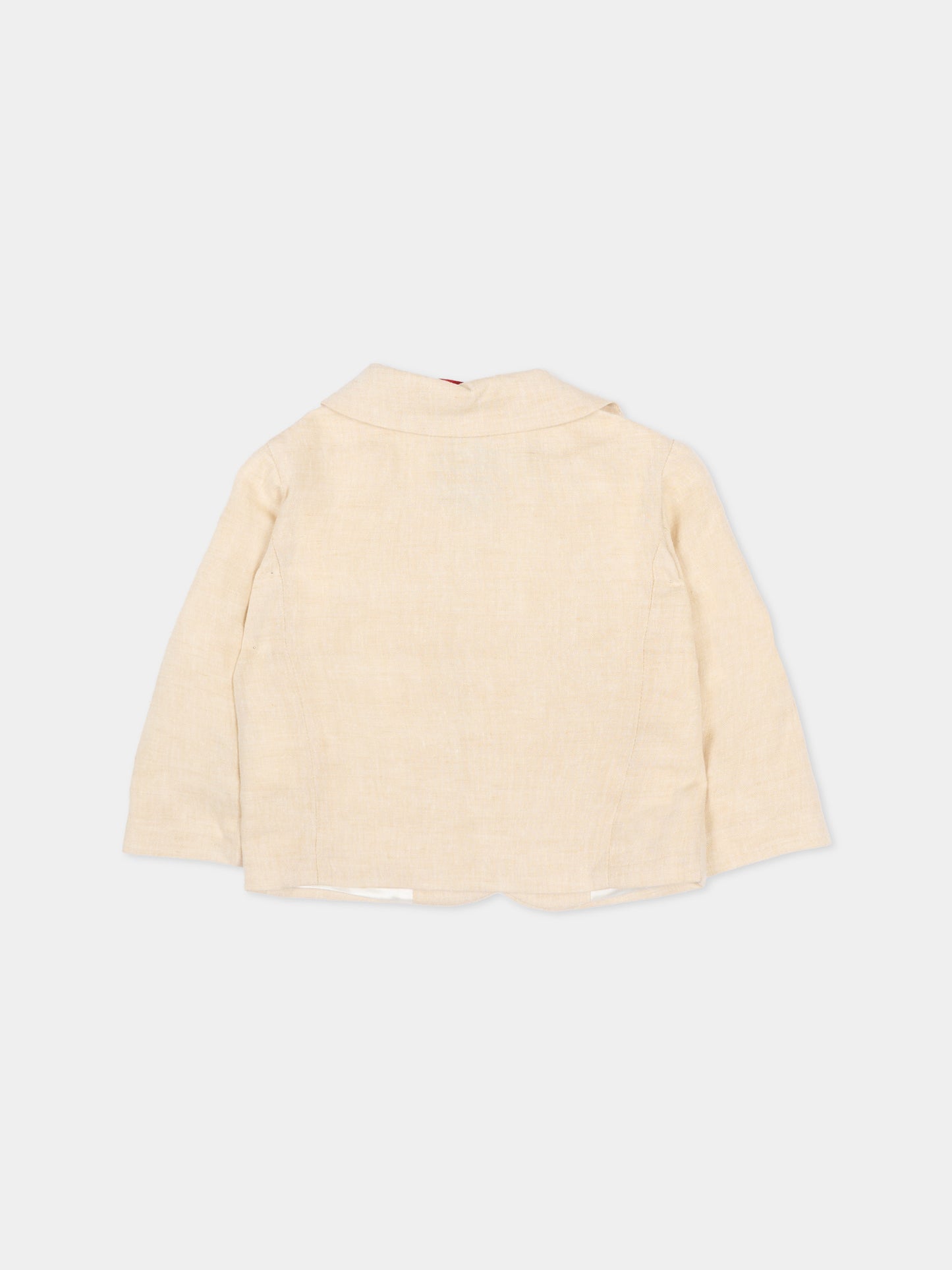 Beige jacket for baby boy with logo
