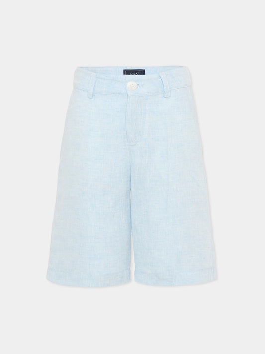 Shorts celeste per bambino in lino,Fay Kids,FY6P99 I0318 607