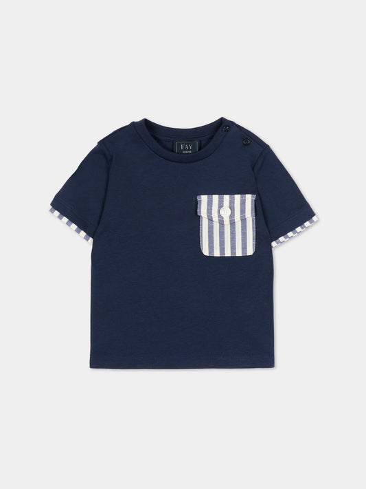 T-shirt blu per neonato con taschino,Fay Kids,FY8521 Z3708 625