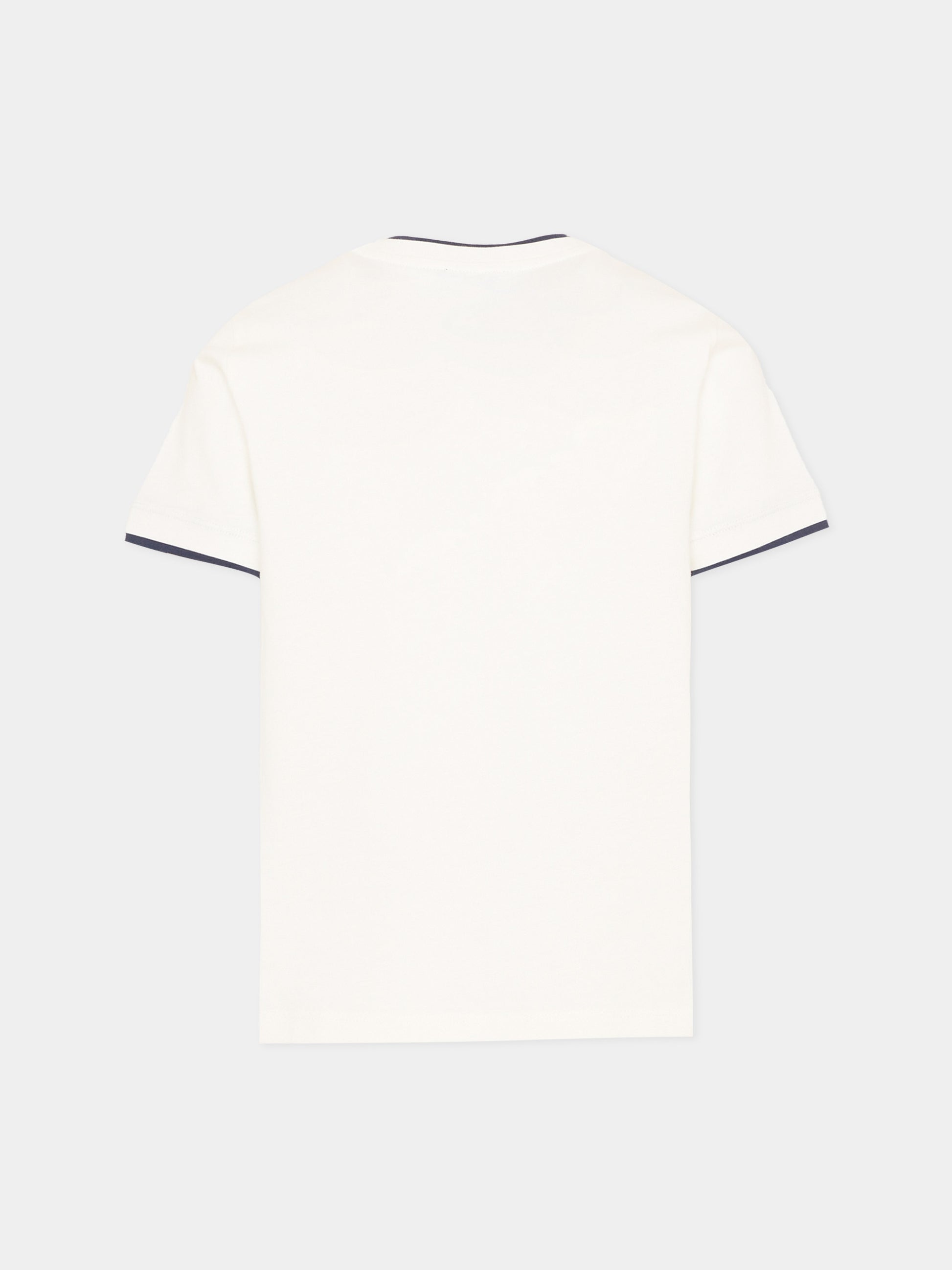 T-shirt avorio per bambino con profili blu,Fay Kids,FY8P01 Z3708 101BL