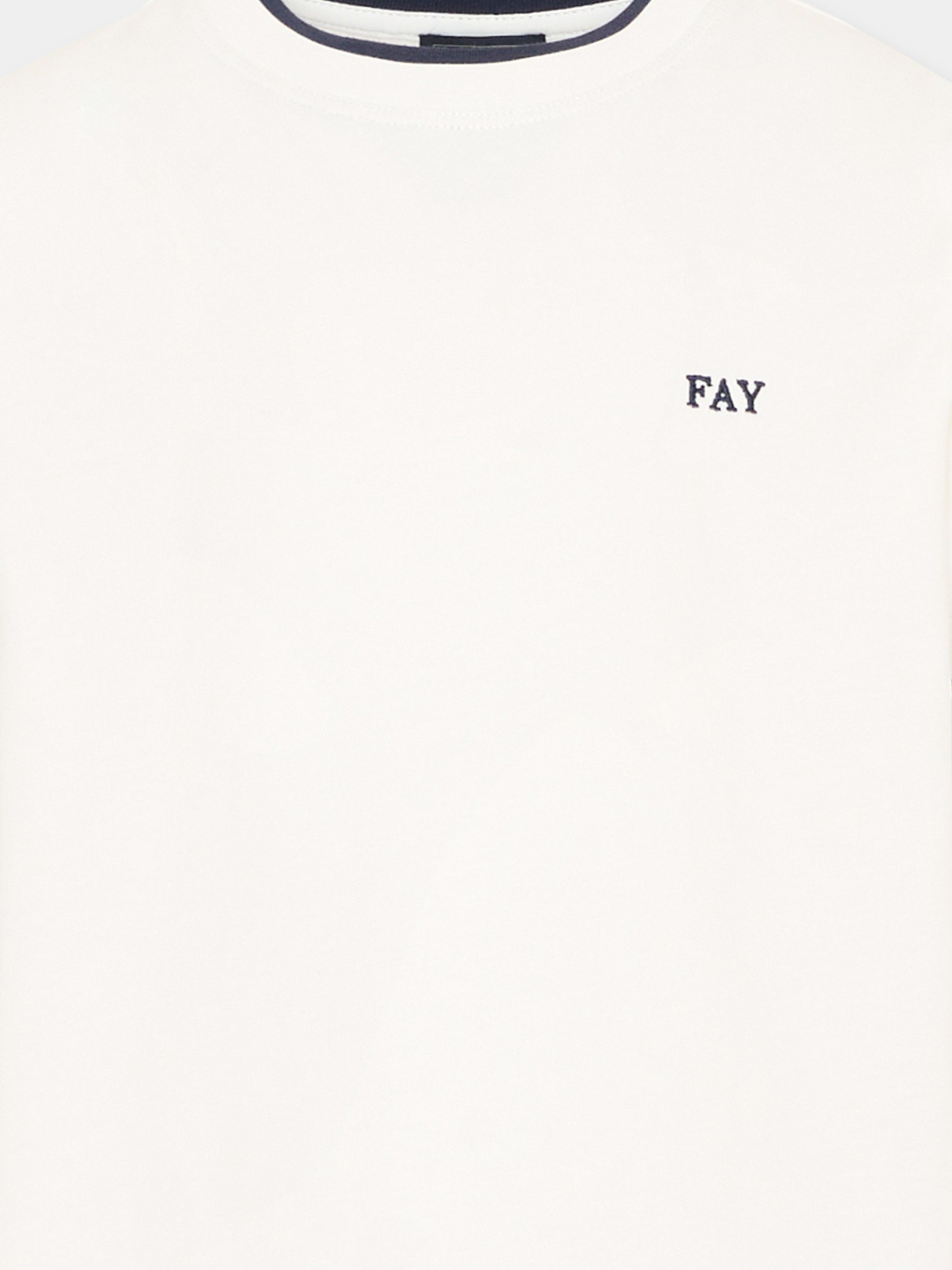 T-shirt avorio per bambino con profili blu,Fay Kids,FY8P01 Z3708 101BL