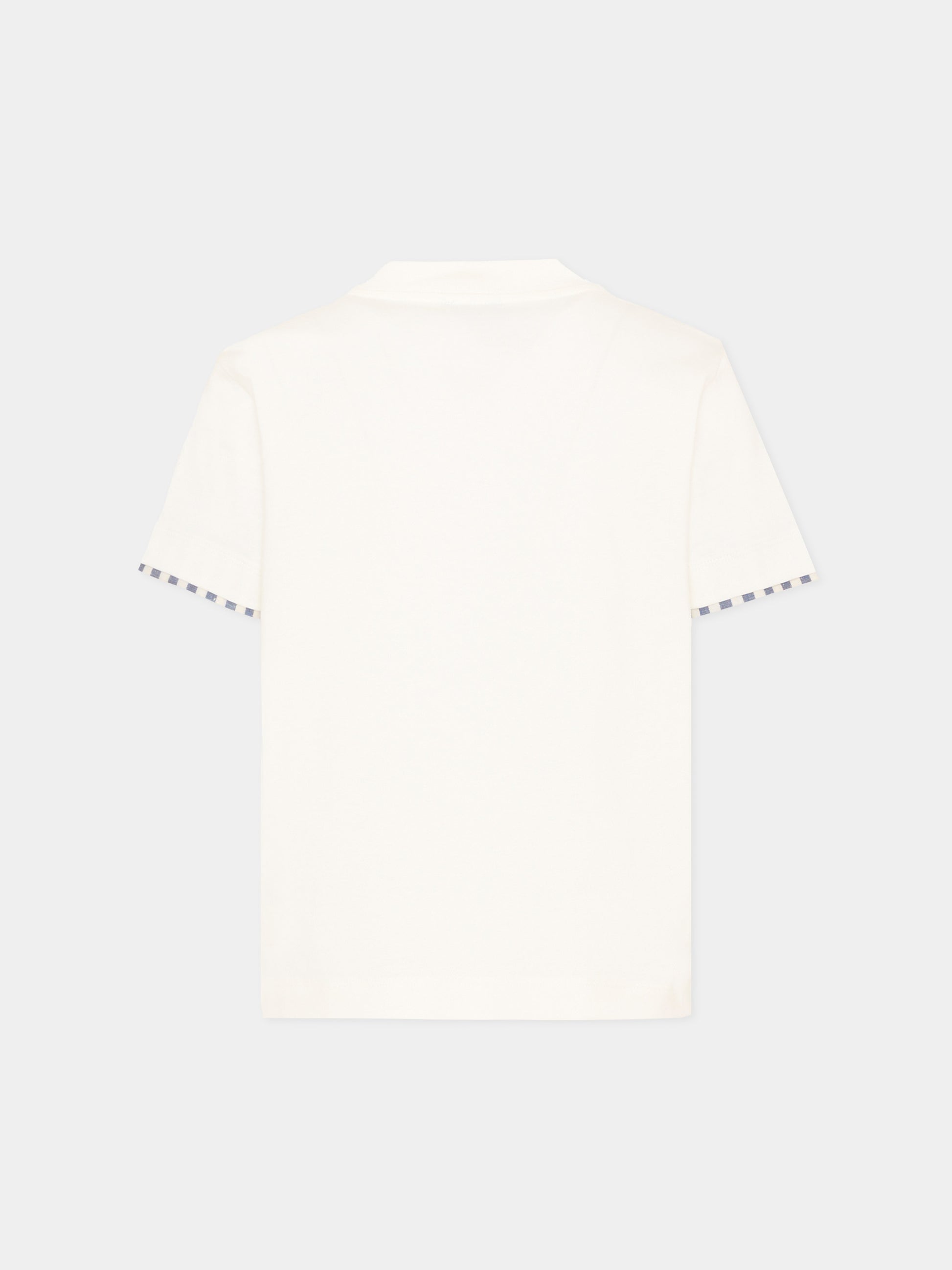 T-shirt avorio per bambino con tasca a righe,Fay Kids,FY8P41 Z3708 101BL