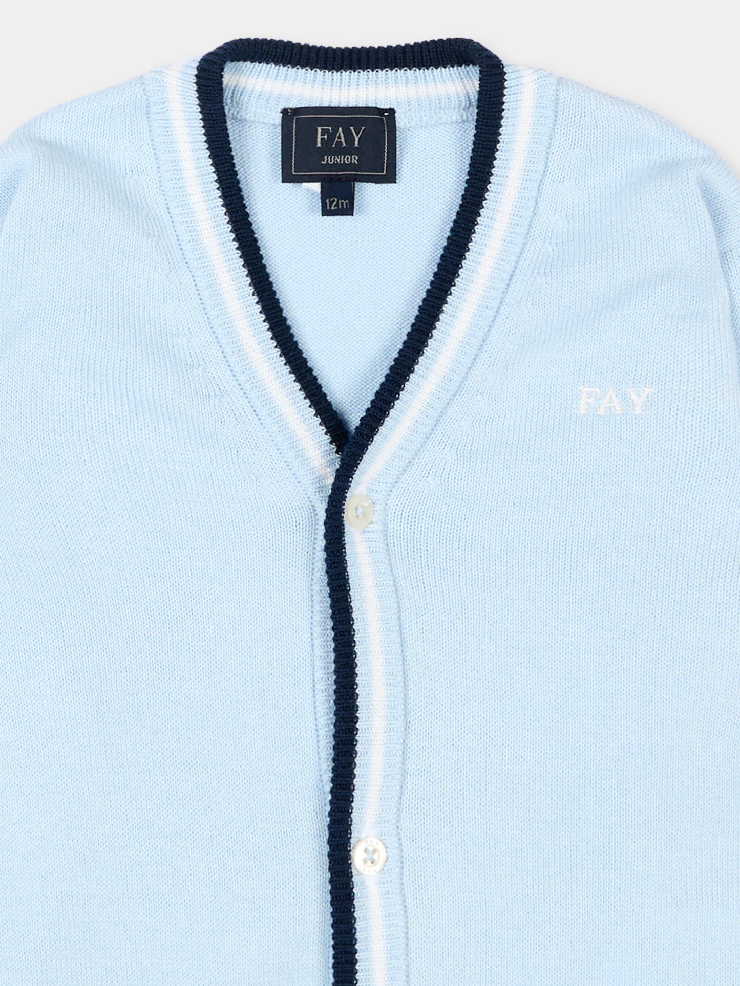 Cardigan celeste per neonato con logo,Fay Kids,FY9510 Z3668 602
