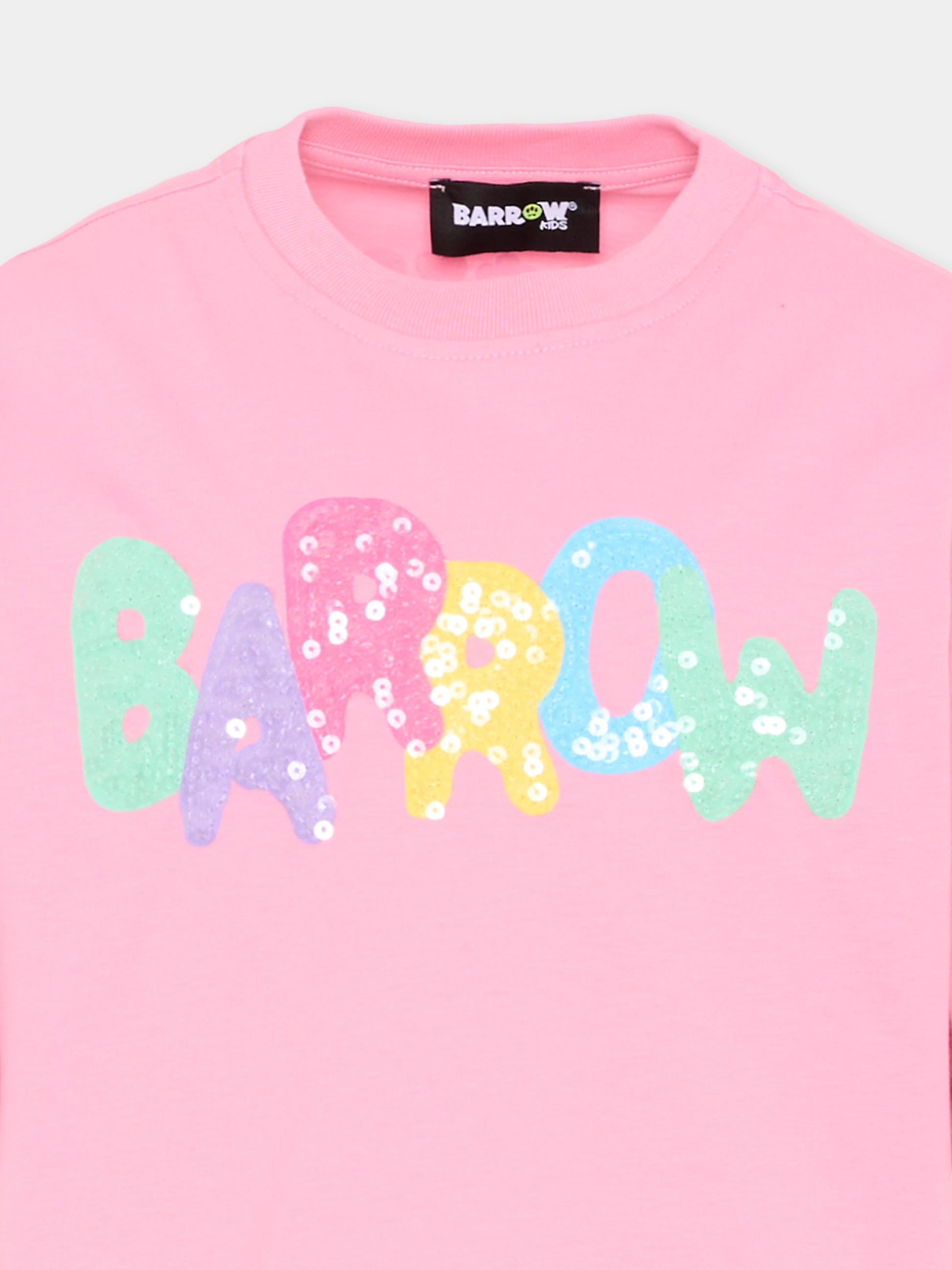 T-Shirt rosa per bambina con logo,Barrow,S6BKJGTH132 BW311
