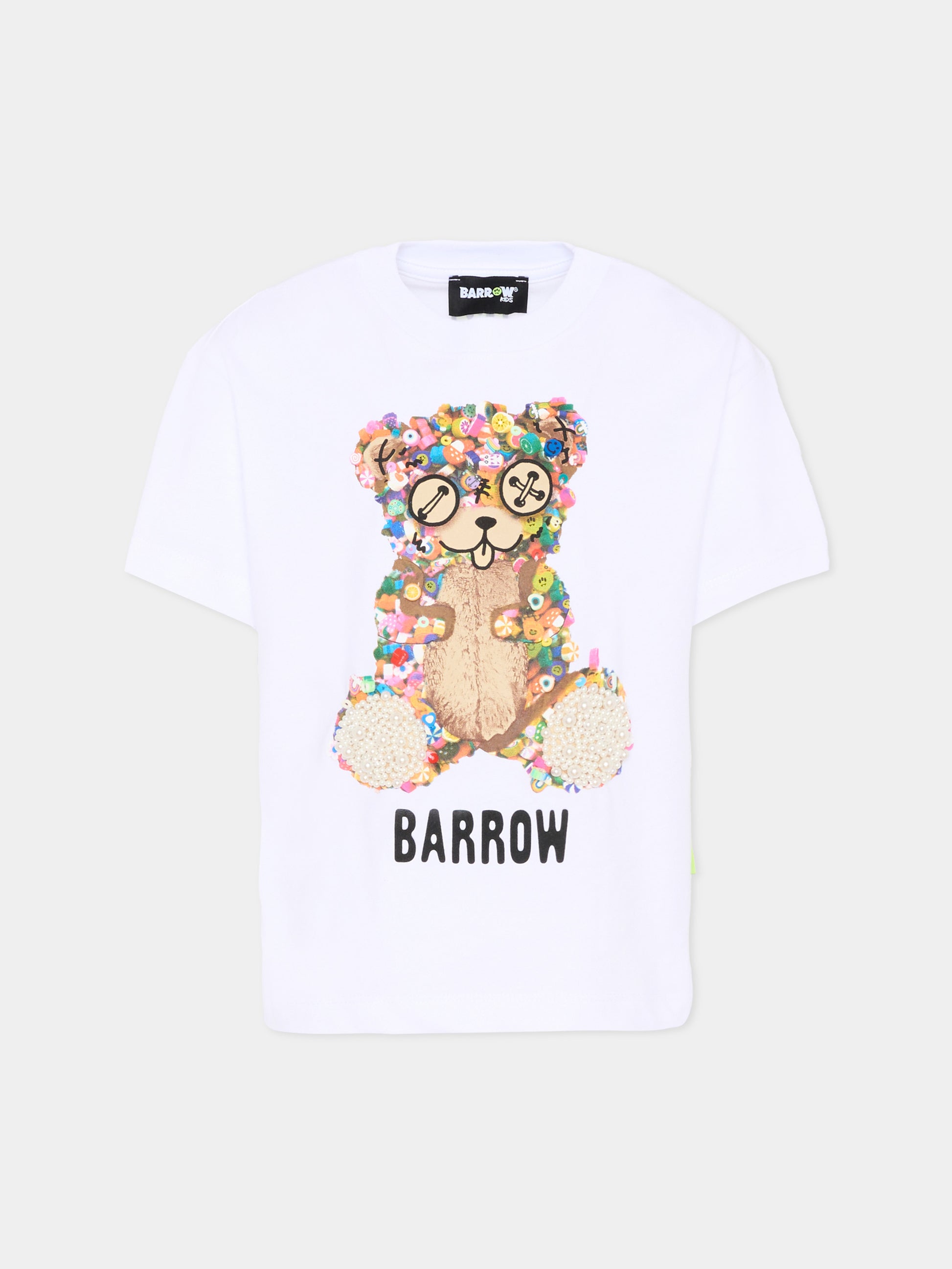 T-Shirt bianca per bambina con orsetto,Barrow,S6BKJGTH177 002