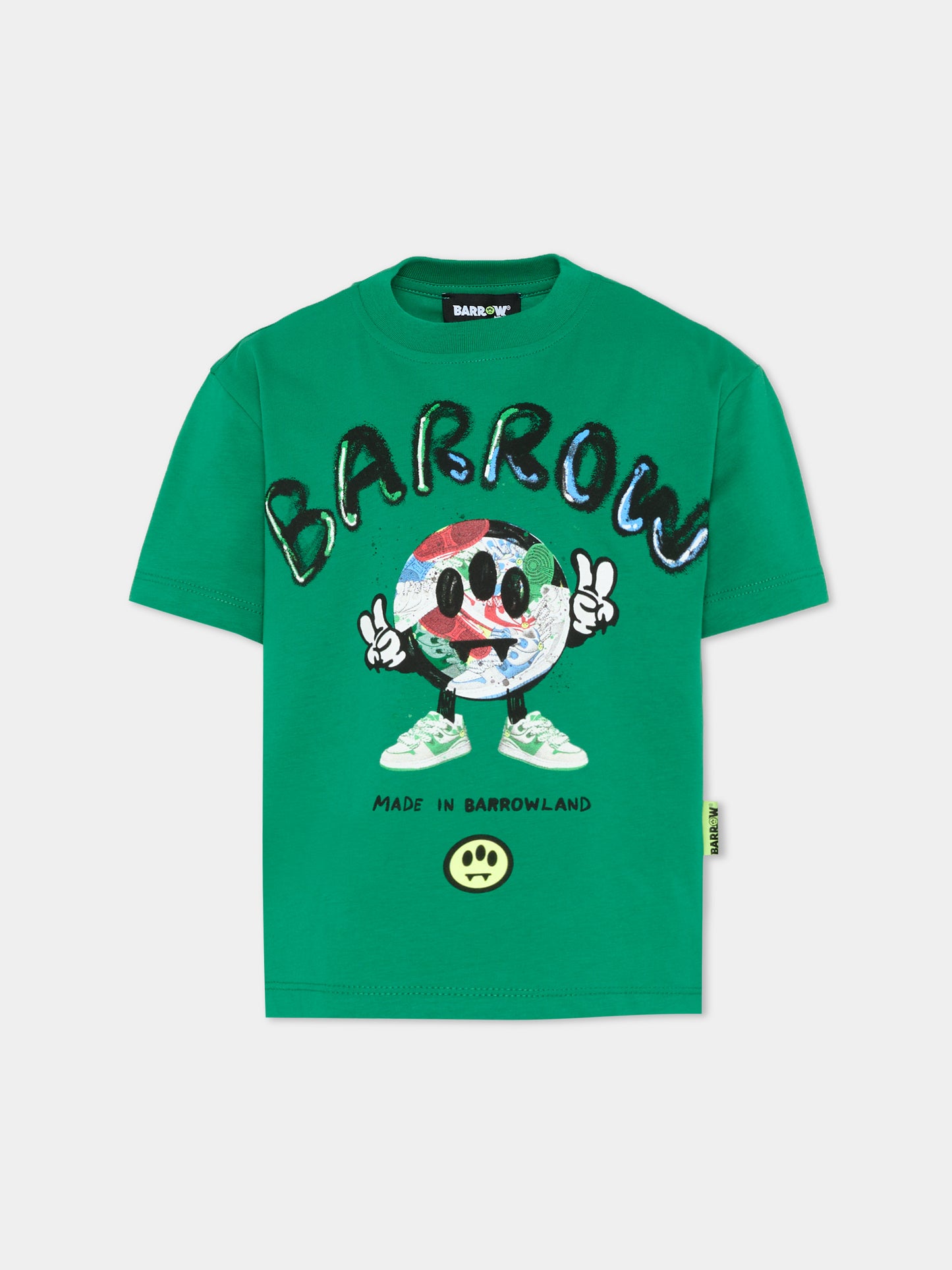 T-Shirt verde per bambino con smiley,Barrow,S6BKJUTH094 080