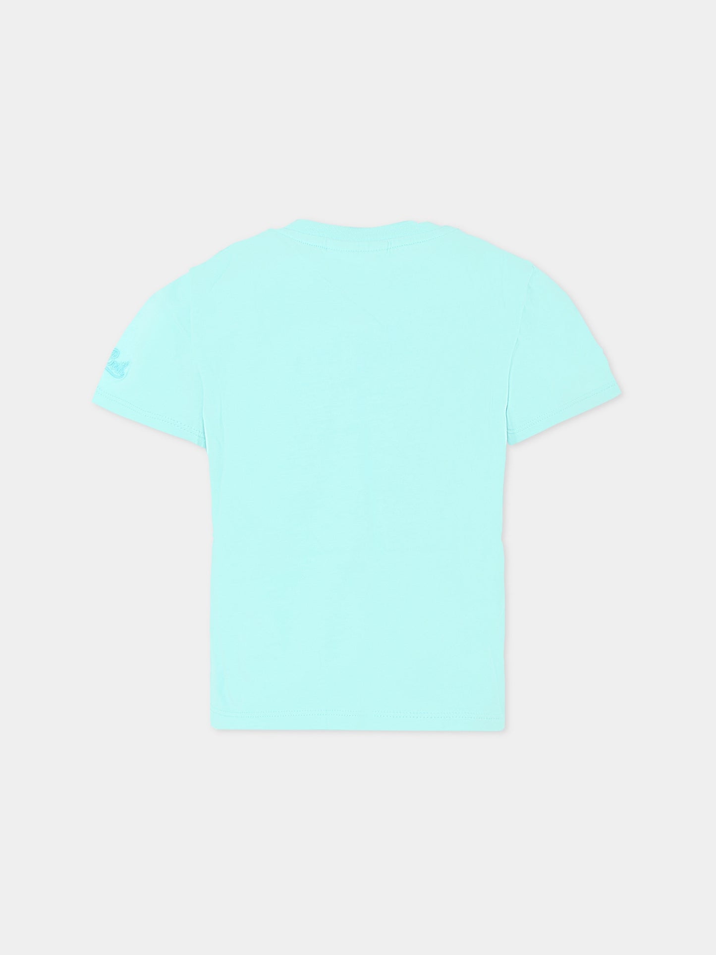 T-shirt celeste per bambina con gatto,Mc2 Saint Barth,ELLY004 02052F