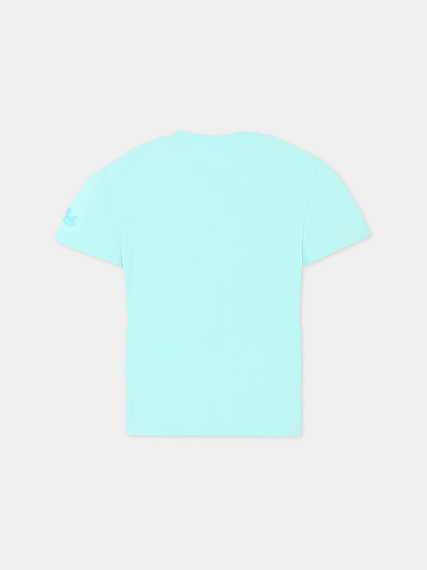 T-shirt celeste per bambina con gatto,Mc2 Saint Barth,ELLY004 02052F