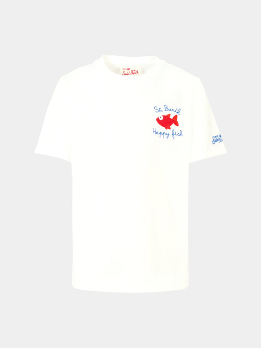 T-shirt bianca per bambino con pesce rosso,Mc2 Saint Barth,POT0002 04718H