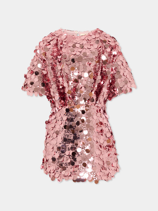 Abito rosa per bambina con paillettes,Douuod Kids,DY1A21-U0261 50R