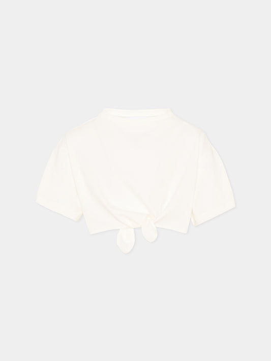 T-Shirt avorio per bambina cropped,Douuod Kids,DY8A11-Z3708 101