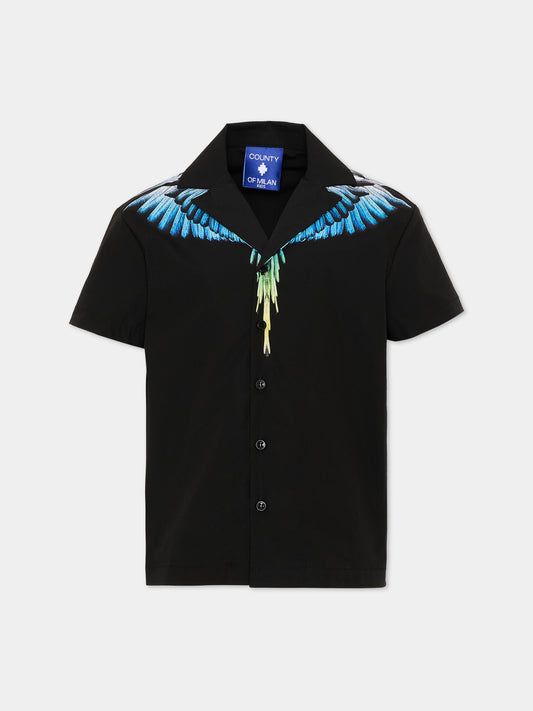 Camicia nera per bambino con ali,County Of Milan Kids,S6CMJBSI123 110