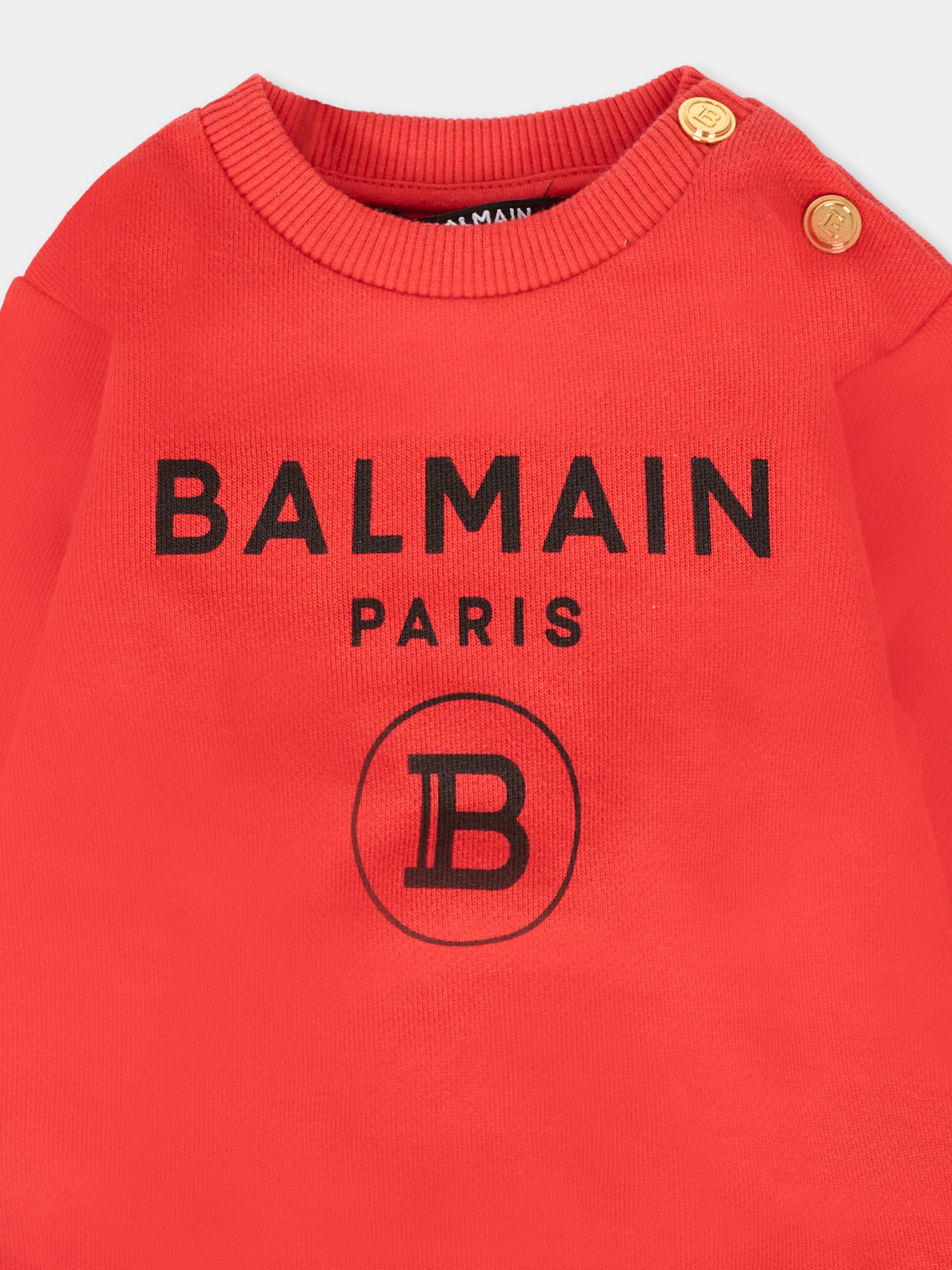 Felpa rossa per neonati con logo,Balmain Kids,6R4520 Z0001 414