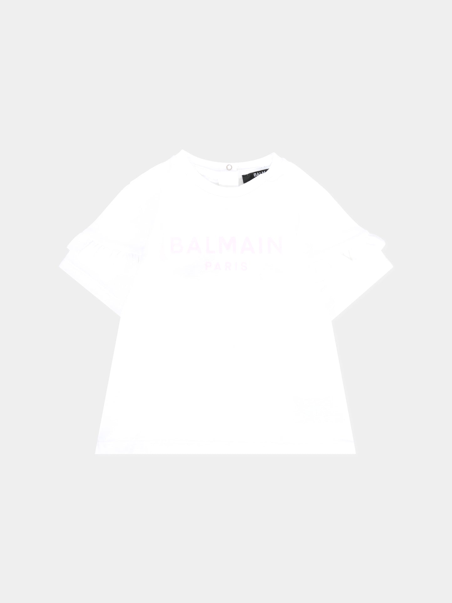 T-shirt bianca per neonata con logo rosa,Balmain Kids,6R8001 Z0738 100RS