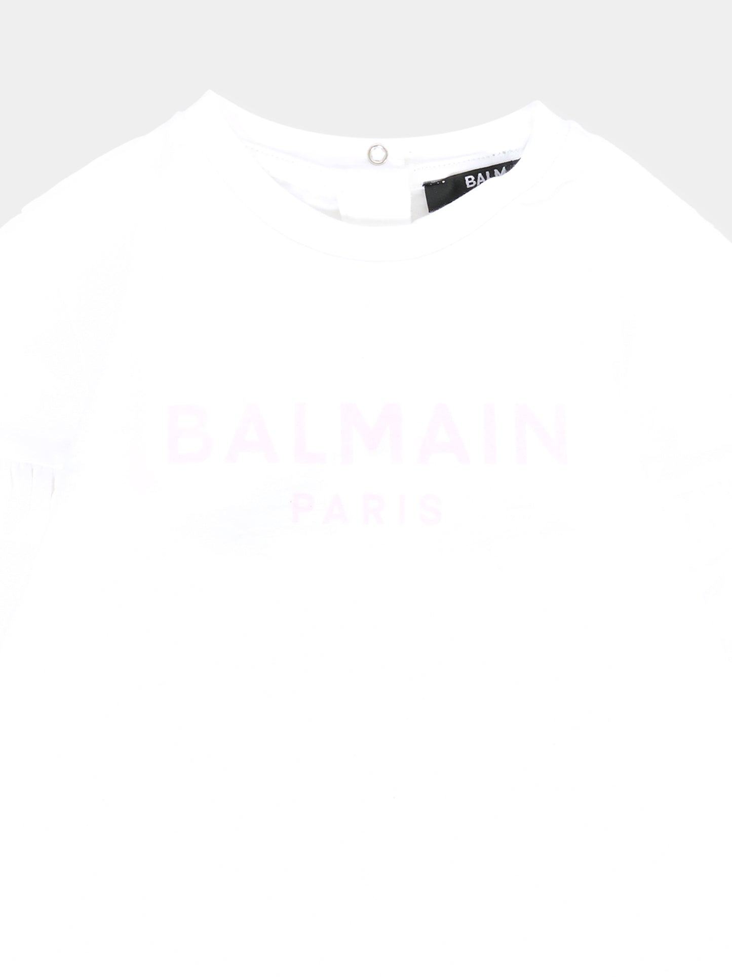 T-shirt bianca per neonata con logo rosa,Balmain Kids,6R8001 Z0738 100RS