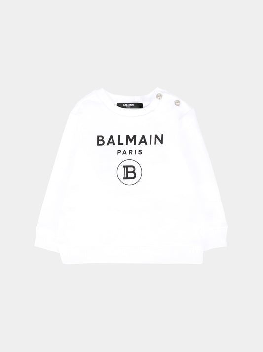 Felpa bianca per neonati con logo,Balmain Kids,6R4520 Z0001 100NE