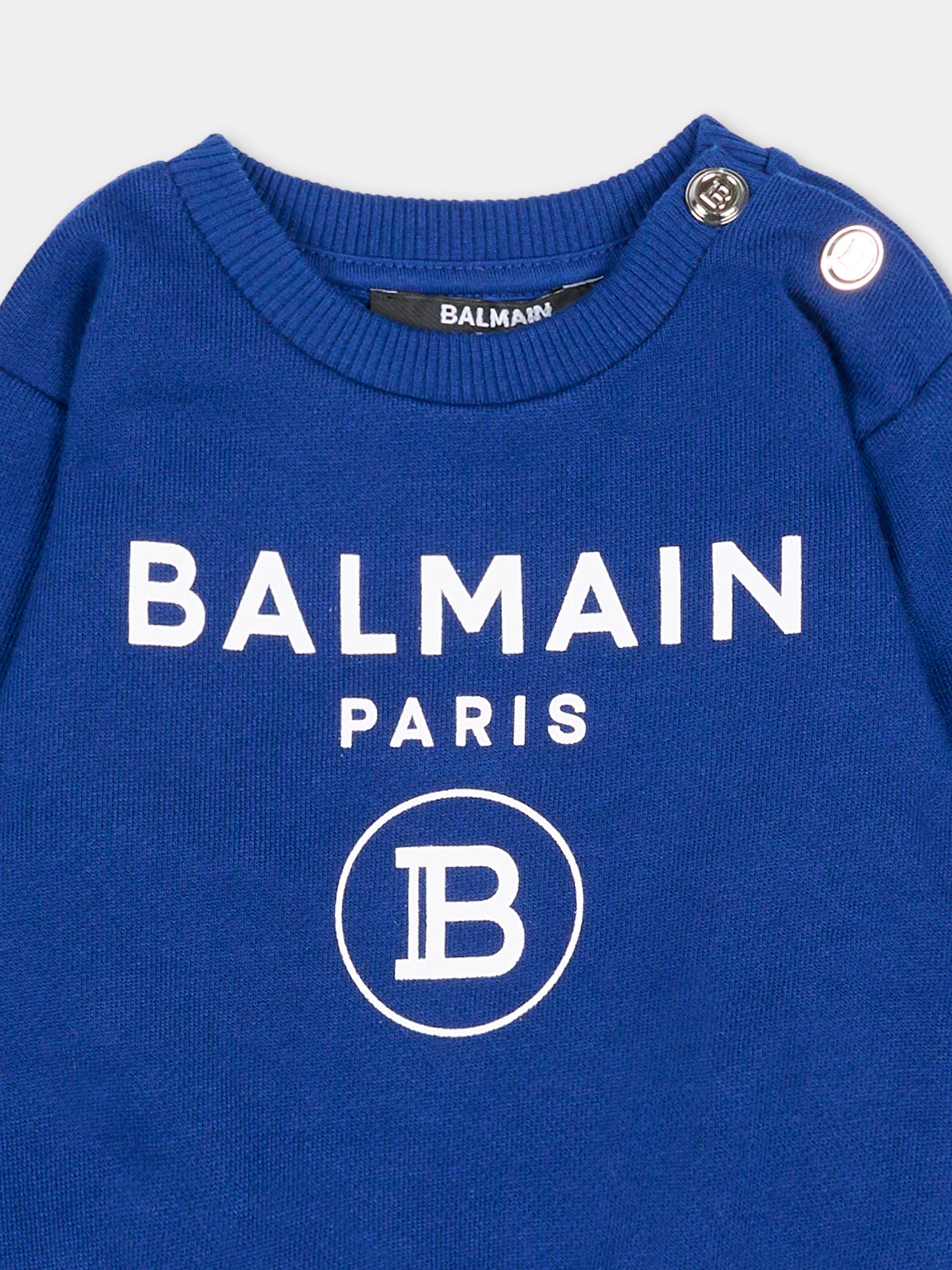 Felpa blu per neonato con loghi bianchi,Balmain Kids,6R4520 Z0001 624BC