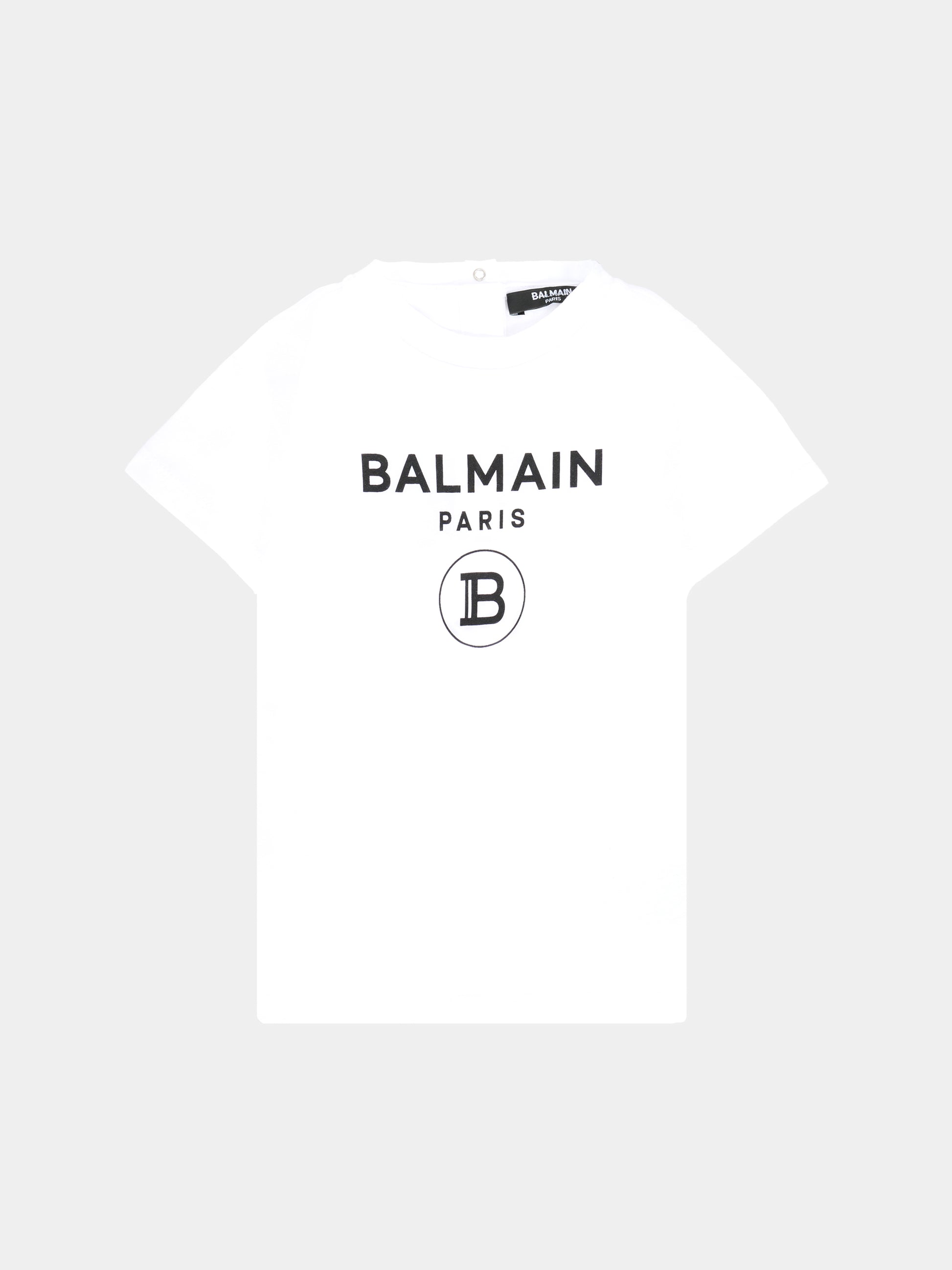 T-shirt bianca per neonati con loghi neri,Balmain Kids,6R8621 Z0112 100NE