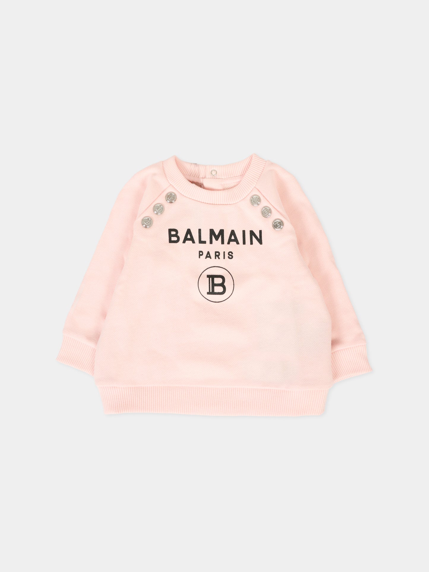 Felpa rosa per neonata con logo nero,Balmain Kids,6R4020 Z0001 539NE
