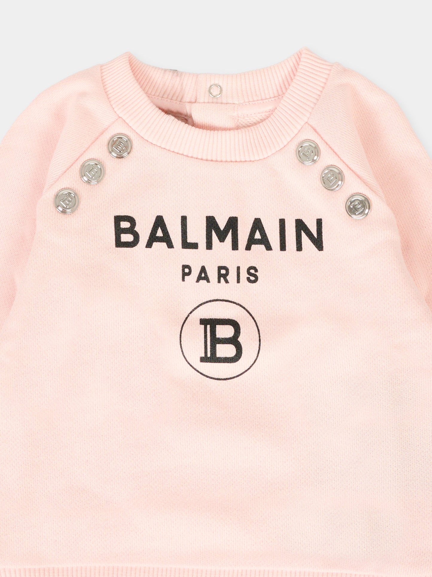 Felpa rosa per neonata con logo nero,Balmain Kids,6R4020 Z0001 539NE