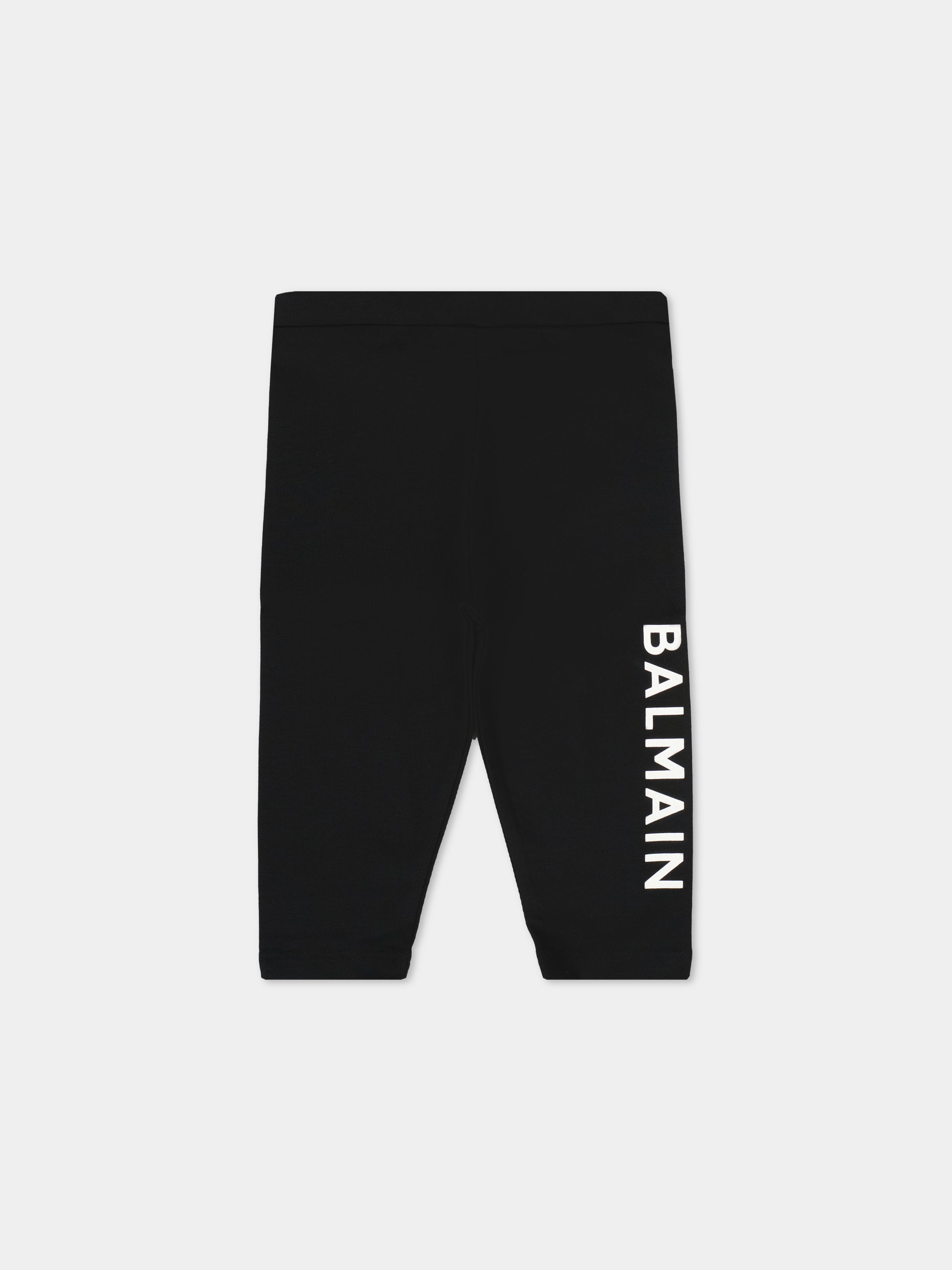Leggings neri per neonata con logo,Balmain Kids,BT6020 Z1532 930BC