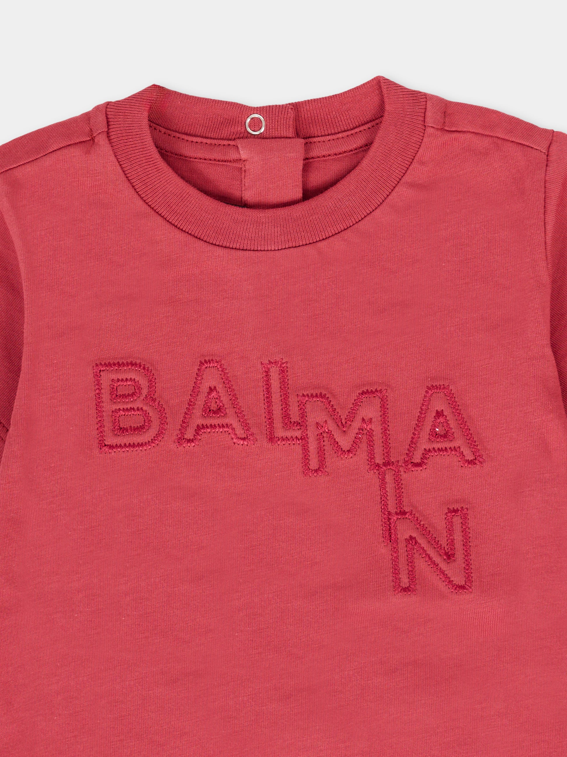 T-shirt rossa per neonato con logo,Balmain Kids,BT8591 Z0082 427