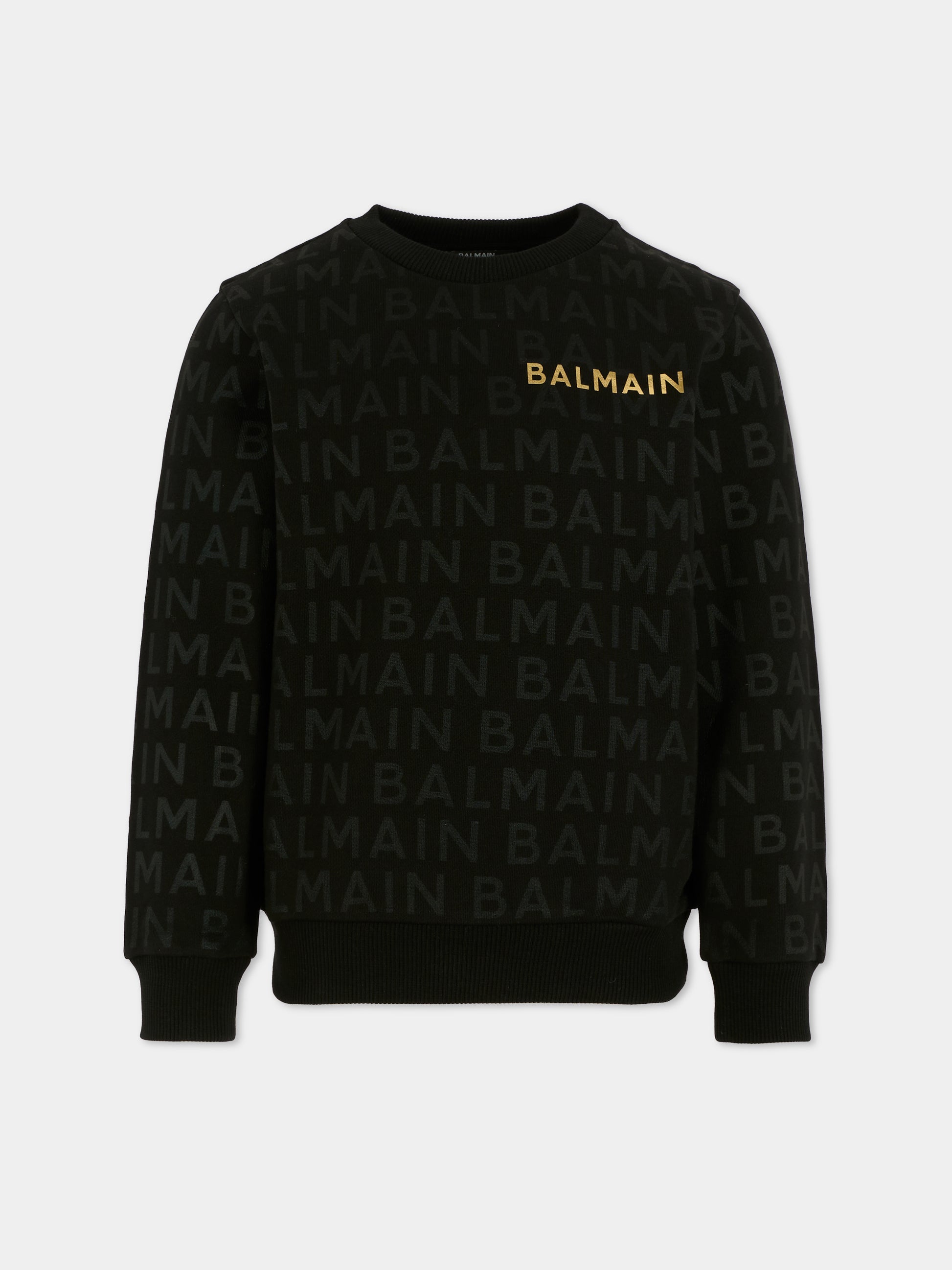Felpa nera per bambini con logo,Balmain Kids,BT4P90 Z1524 930NE
