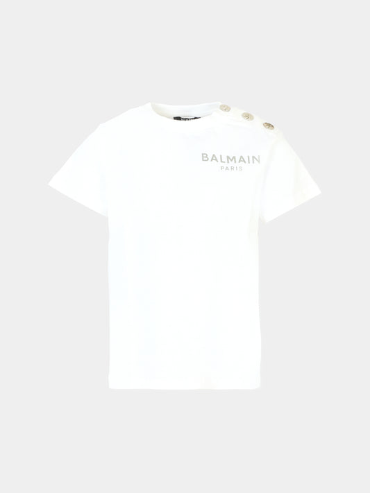 T-shirt bianca per bambini con logo,Balmain Kids,BT8A11 Z0057 100AG