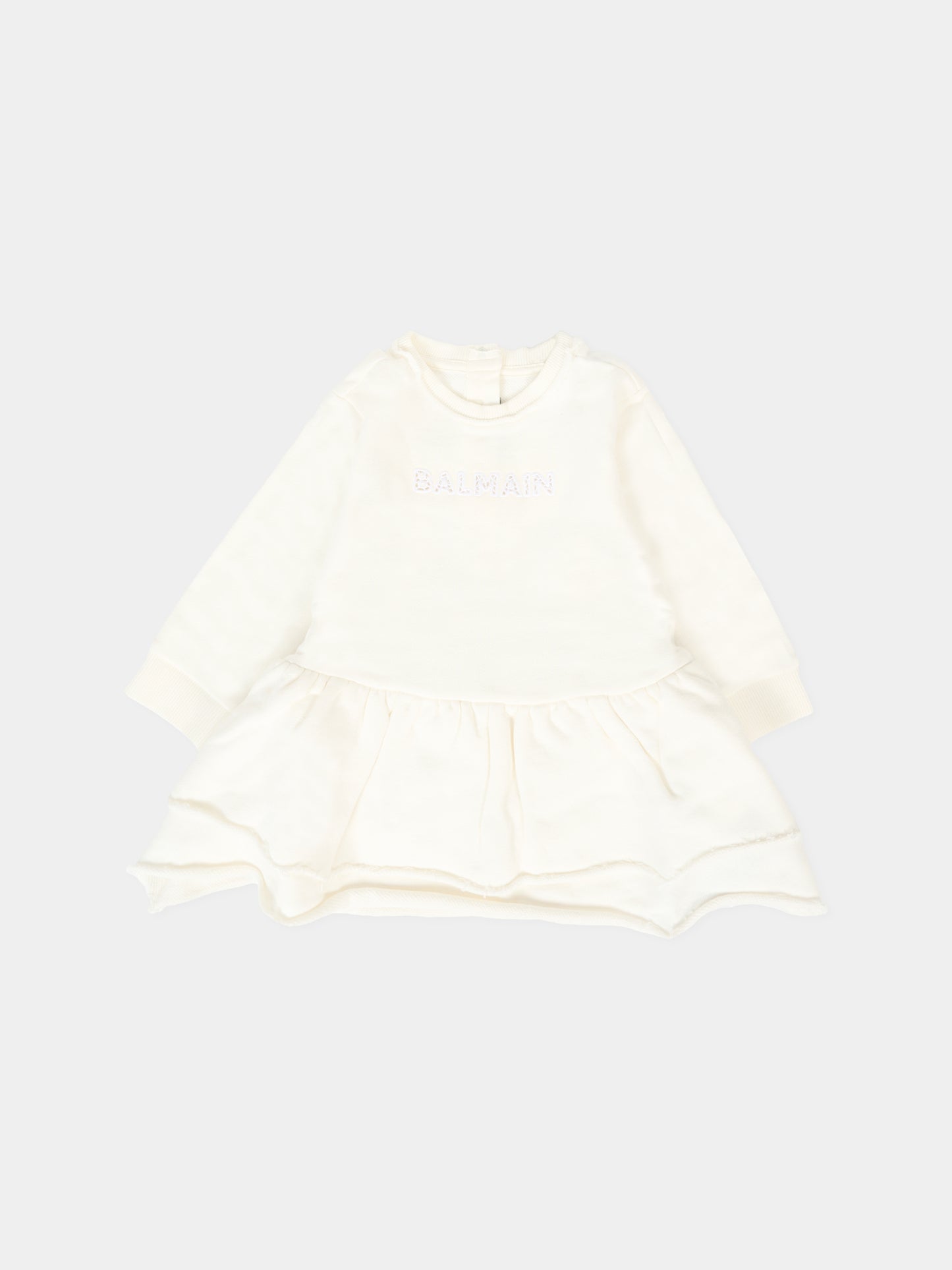 Vestito avorio per neonata con logo,Balmain Kids,BT1030 Z0001 102