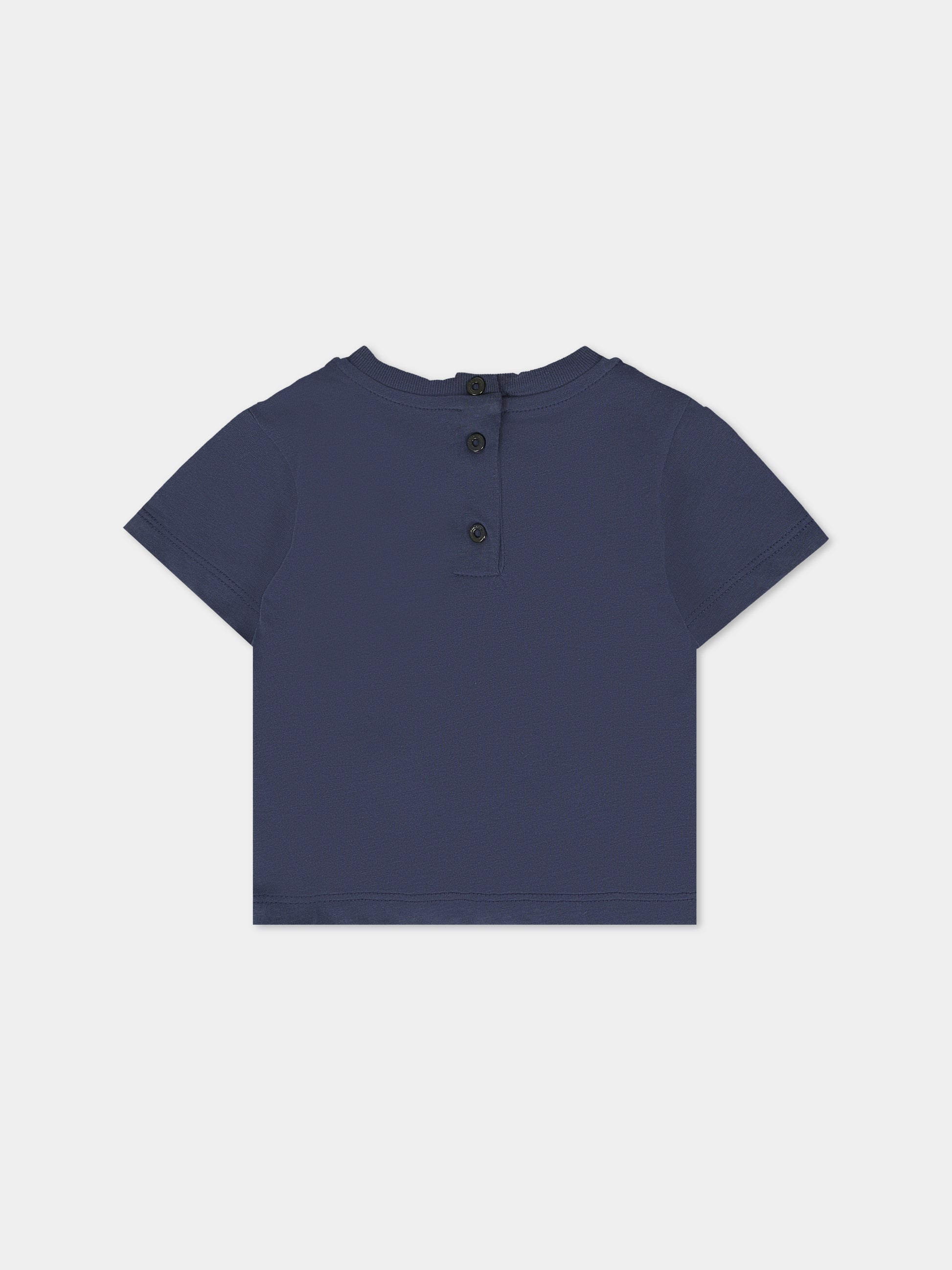 T-shirt blu per neonati con logo argento,Balmain Kids,BT8631 Z0082 649AG