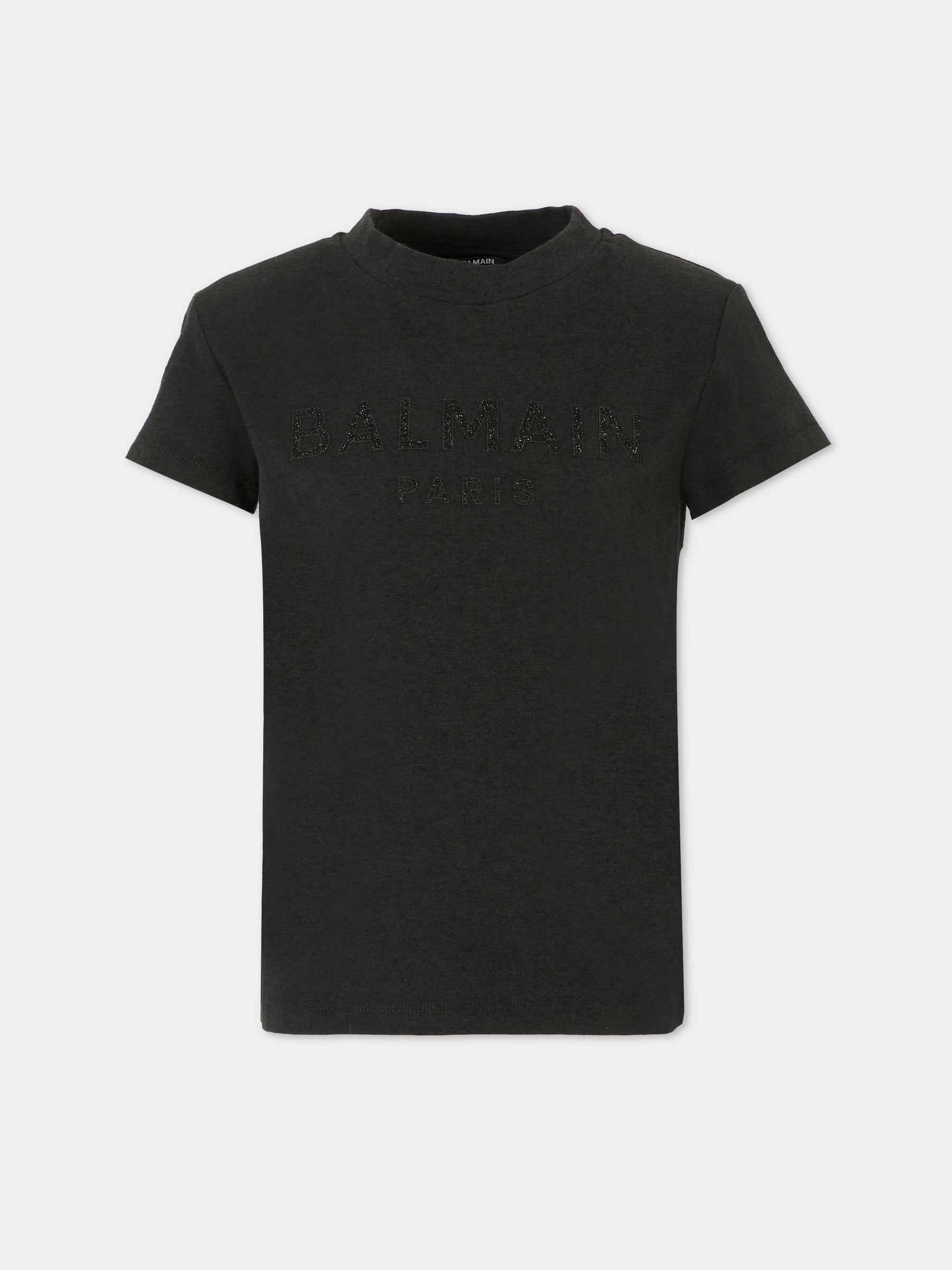 T-shirt nera per bambina con logo in lurex,Balmain Kids,BT8B71 Z1764 930