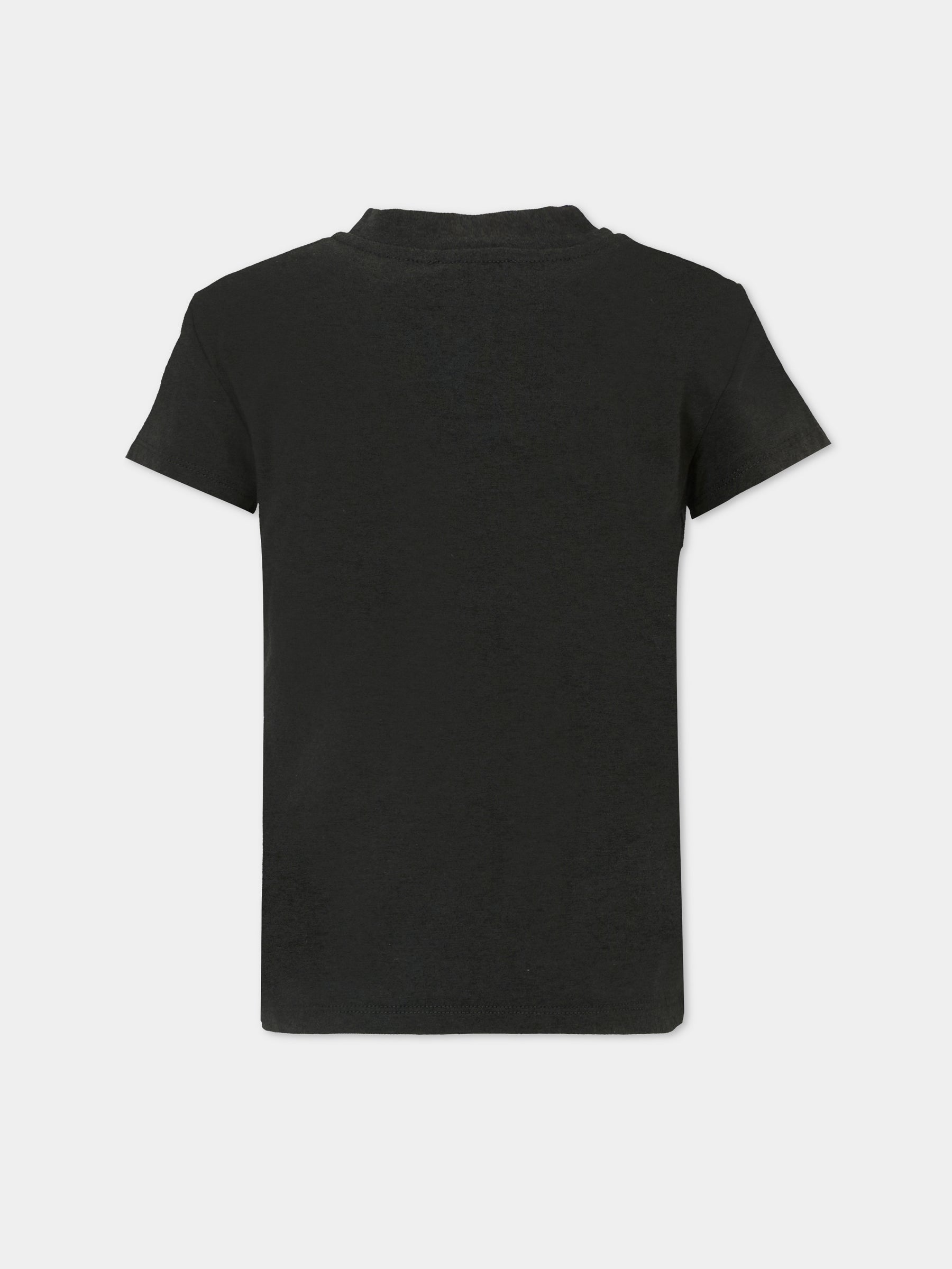 T-shirt nera per bambina con logo in lurex,Balmain Kids,BT8B71 Z1764 930