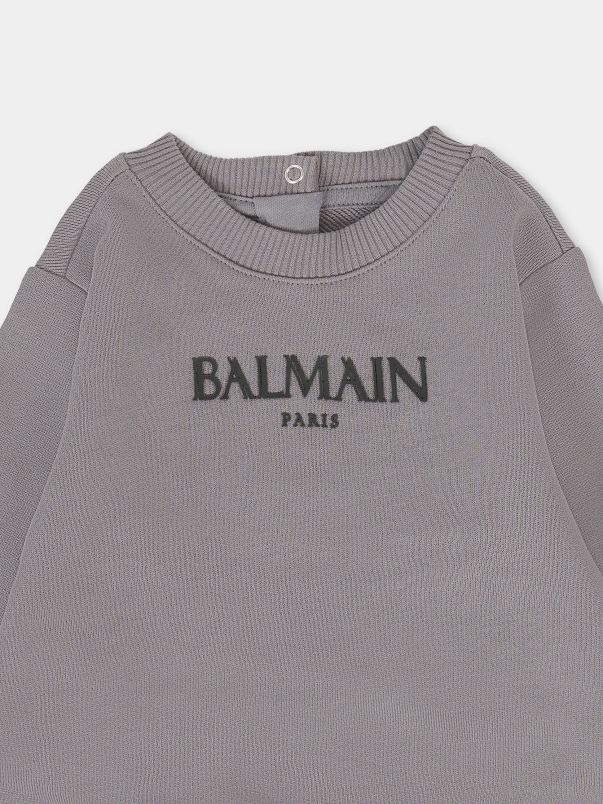Felpa grigia per neonato con logo,Balmain Kids,BT4640 Z1753 917